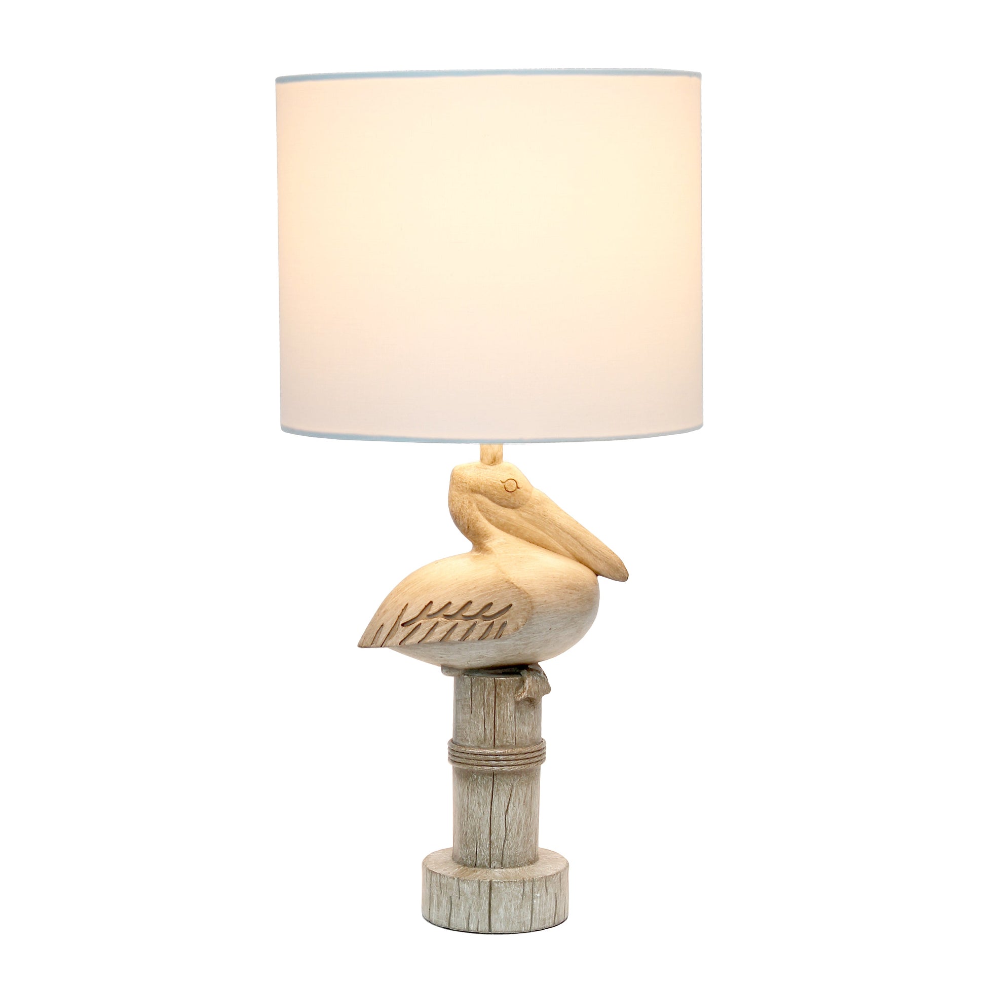 All The Rages Simple Designs Shoreside 17" Tall Coastal Sitting Pelican Beige Wash Polyresin Table Lamp With White Fabric Drum Shade