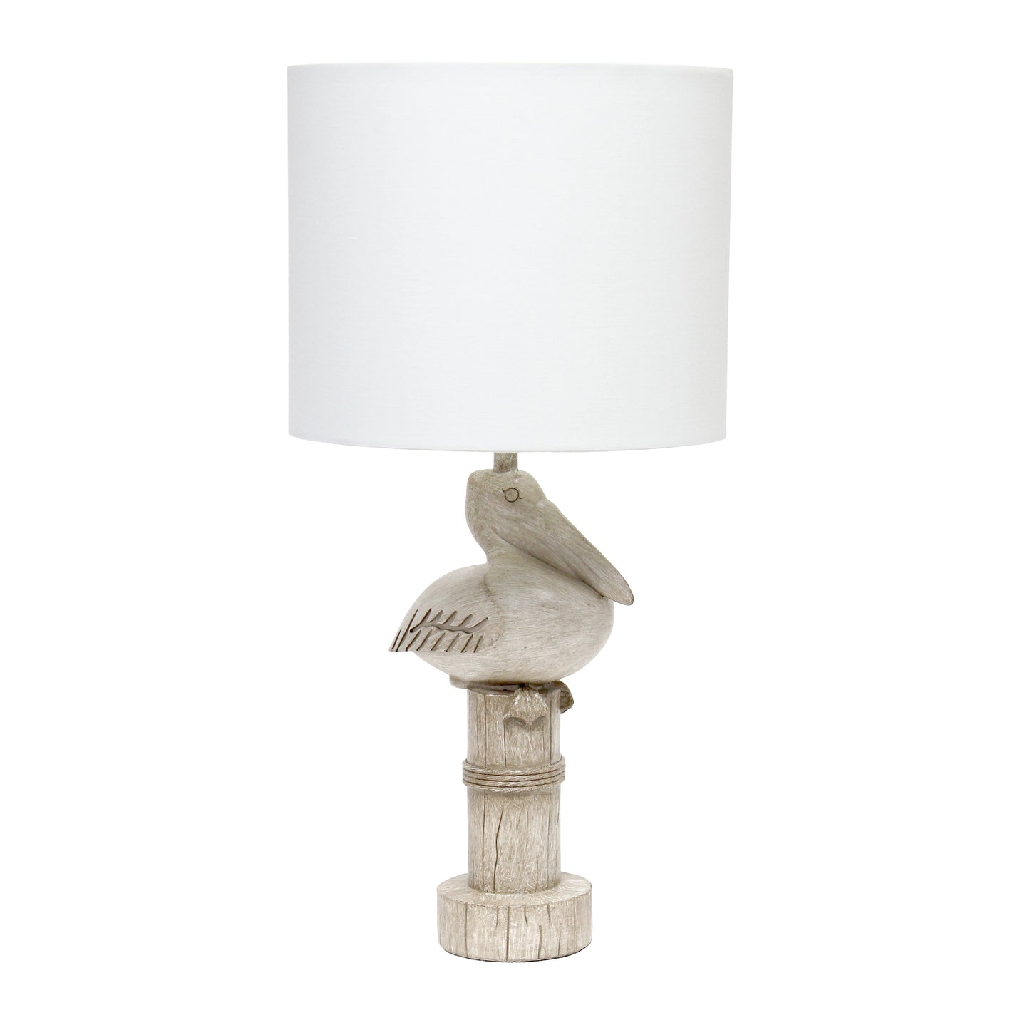 All The Rages Simple Designs Shoreside 17" Tall Coastal Sitting Pelican Beige Wash Polyresin Table Lamp With White Fabric Drum Shade