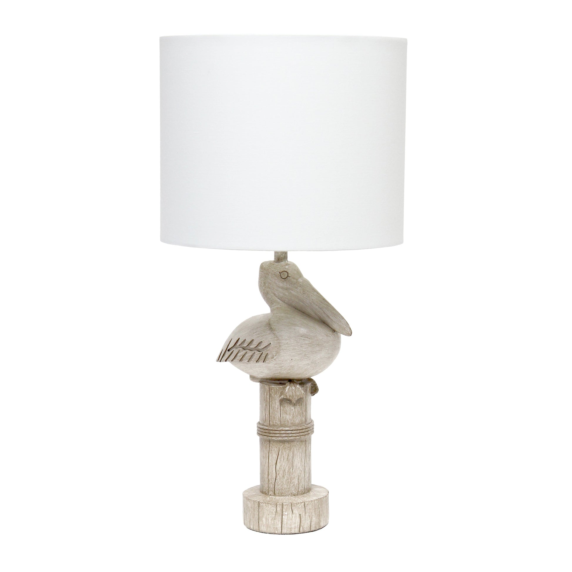 All The Rages Simple Designs Shoreside 17" Tall Coastal Sitting Pelican Beige Wash Polyresin Table Lamp With White Fabric Drum Shade