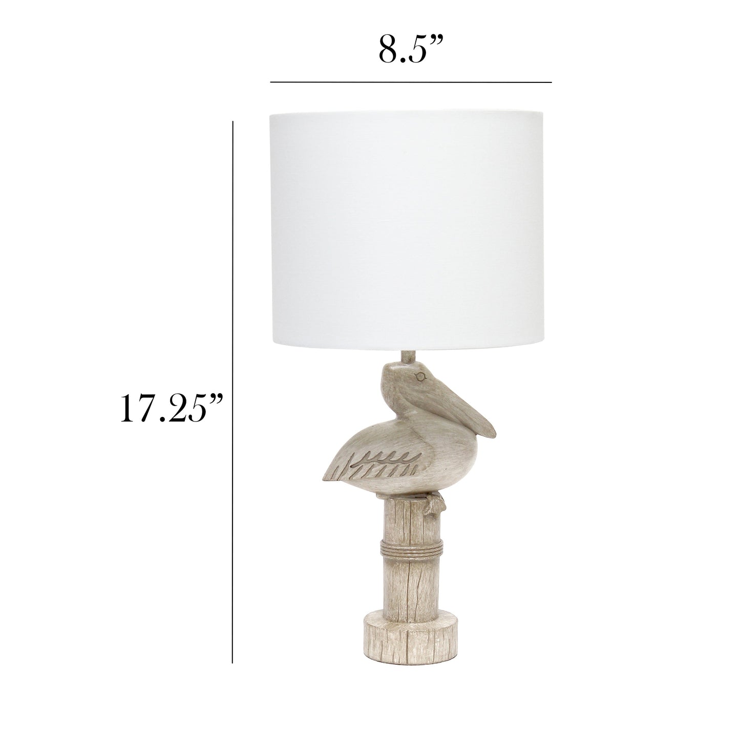 All The Rages Simple Designs Shoreside 17" Tall Coastal Sitting Pelican Beige Wash Polyresin Table Lamp With White Fabric Drum Shade