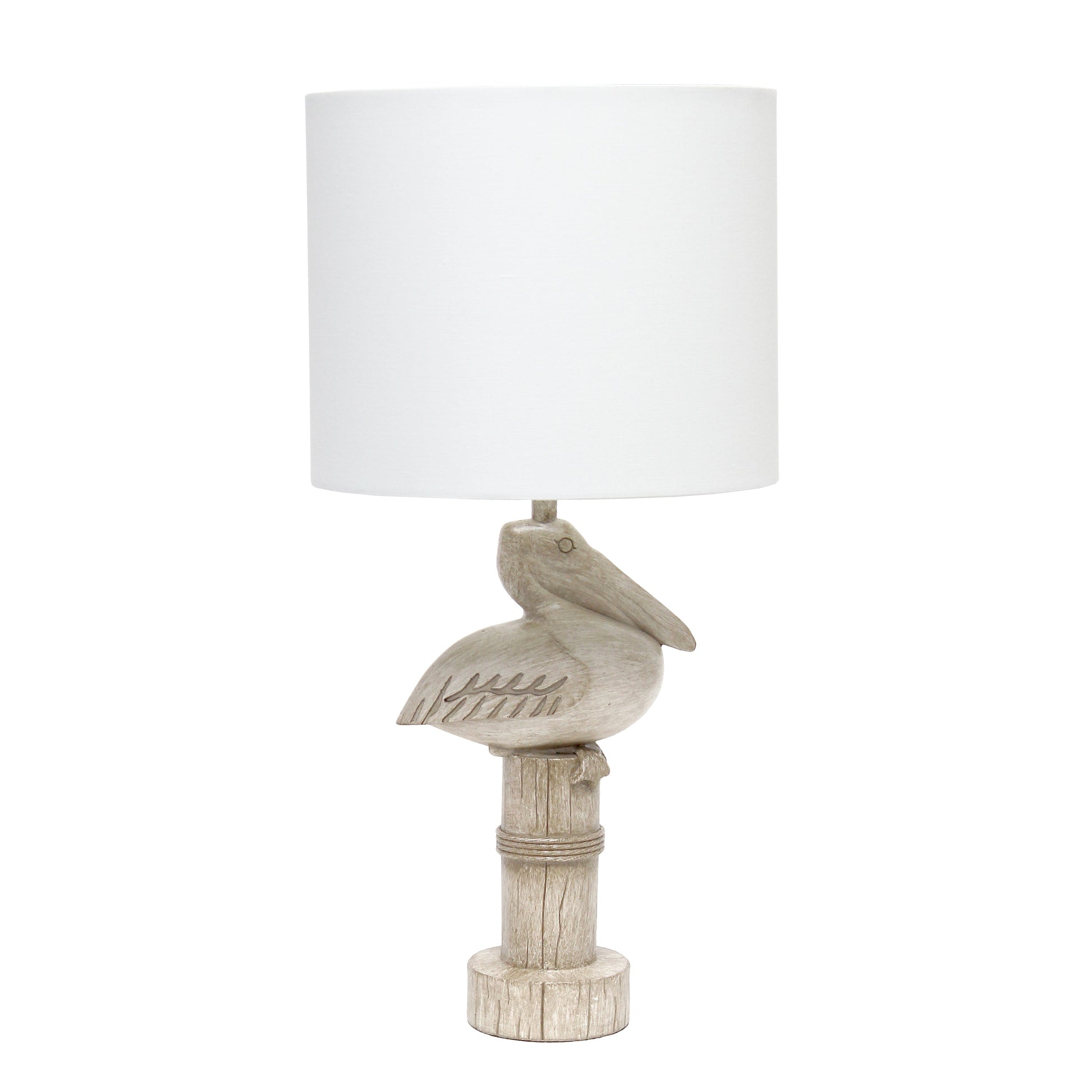 All The Rages Simple Designs Shoreside 17" Tall Coastal Sitting Pelican Beige Wash Polyresin Table Lamp With White Fabric Drum Shade