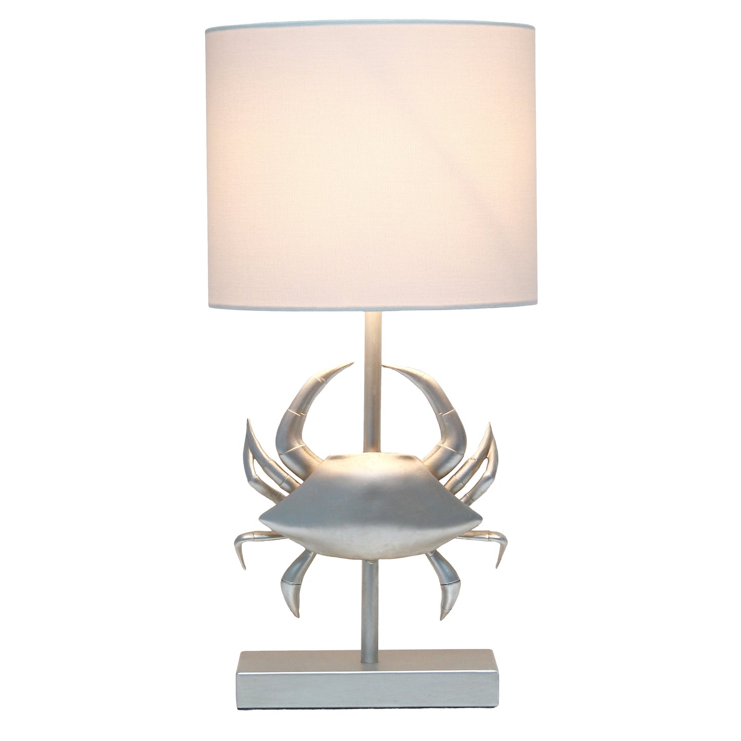 All The Rages Simple Designs Shoreside 18" Tall Coastal Brushed Nickel & Polyresin Pinching Crab Shaped Bedside Table Lamp With White Fabric Drum Shade