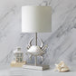 All The Rages Simple Designs Shoreside 18" Tall Coastal Brushed Nickel & Polyresin Pinching Crab Shaped Bedside Table Lamp With White Fabric Drum Shade