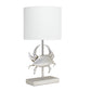 All The Rages Simple Designs Shoreside 18" Tall Coastal Brushed Nickel & Polyresin Pinching Crab Shaped Bedside Table Lamp With White Fabric Drum Shade