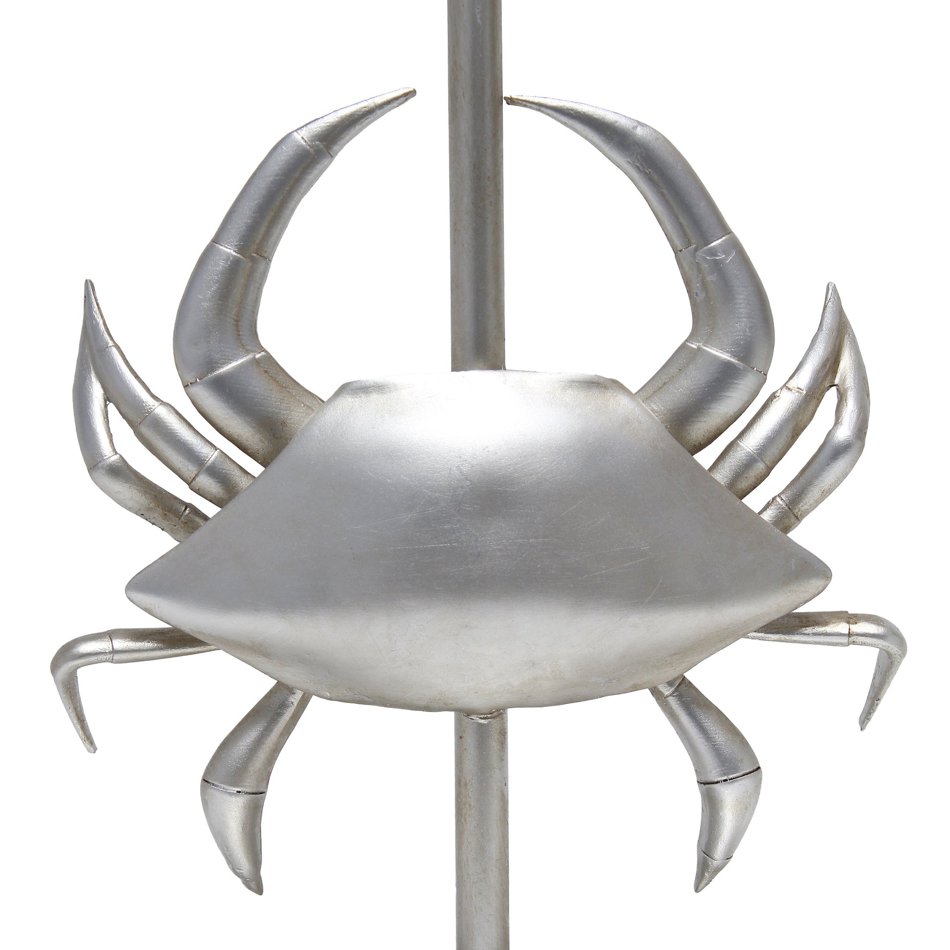 All The Rages Simple Designs Shoreside 18" Tall Coastal Brushed Nickel & Polyresin Pinching Crab Shaped Bedside Table Lamp With White Fabric Drum Shade