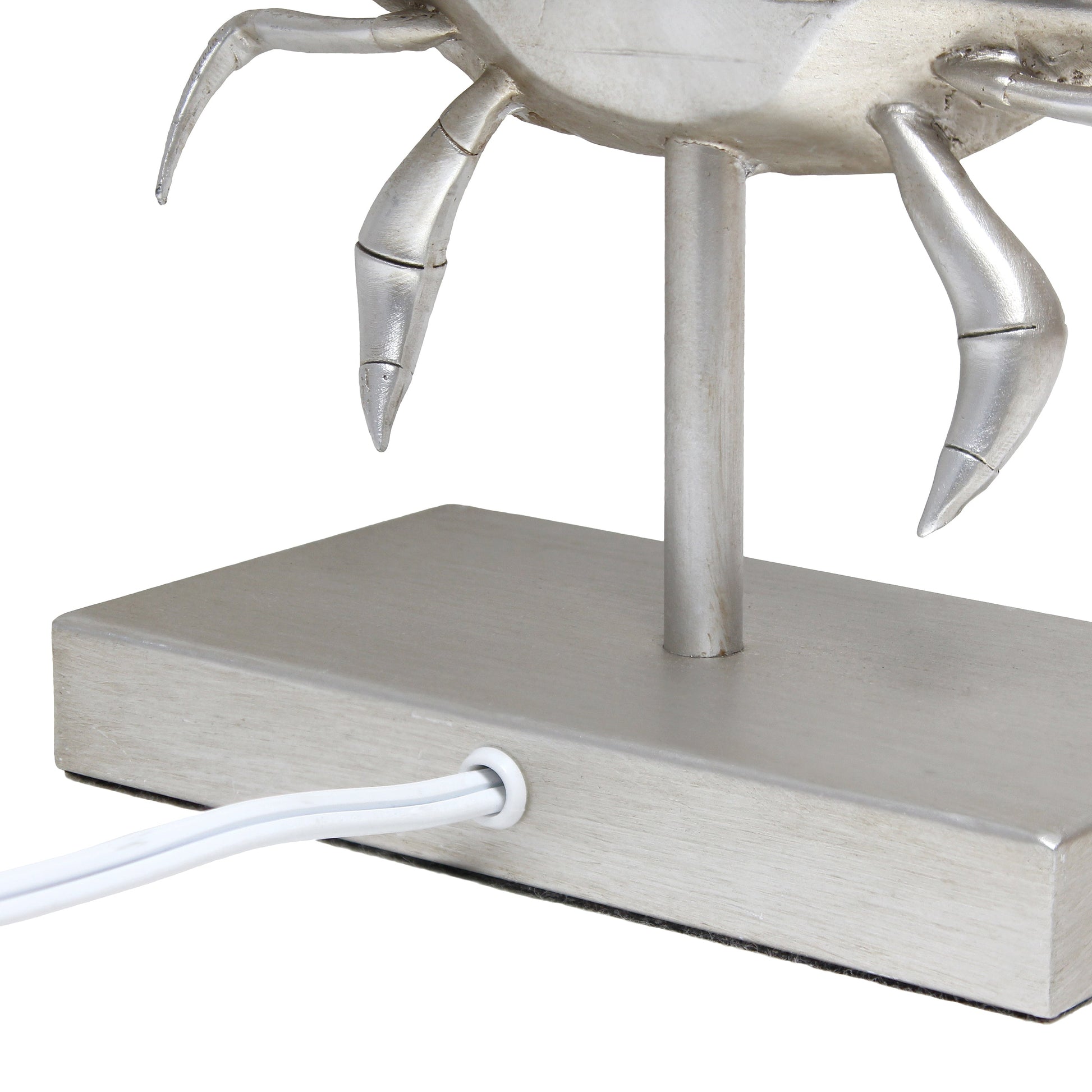 All The Rages Simple Designs Shoreside 18" Tall Coastal Brushed Nickel & Polyresin Pinching Crab Shaped Bedside Table Lamp With White Fabric Drum Shade