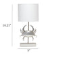 All The Rages Simple Designs Shoreside 18" Tall Coastal Brushed Nickel & Polyresin Pinching Crab Shaped Bedside Table Lamp With White Fabric Drum Shade