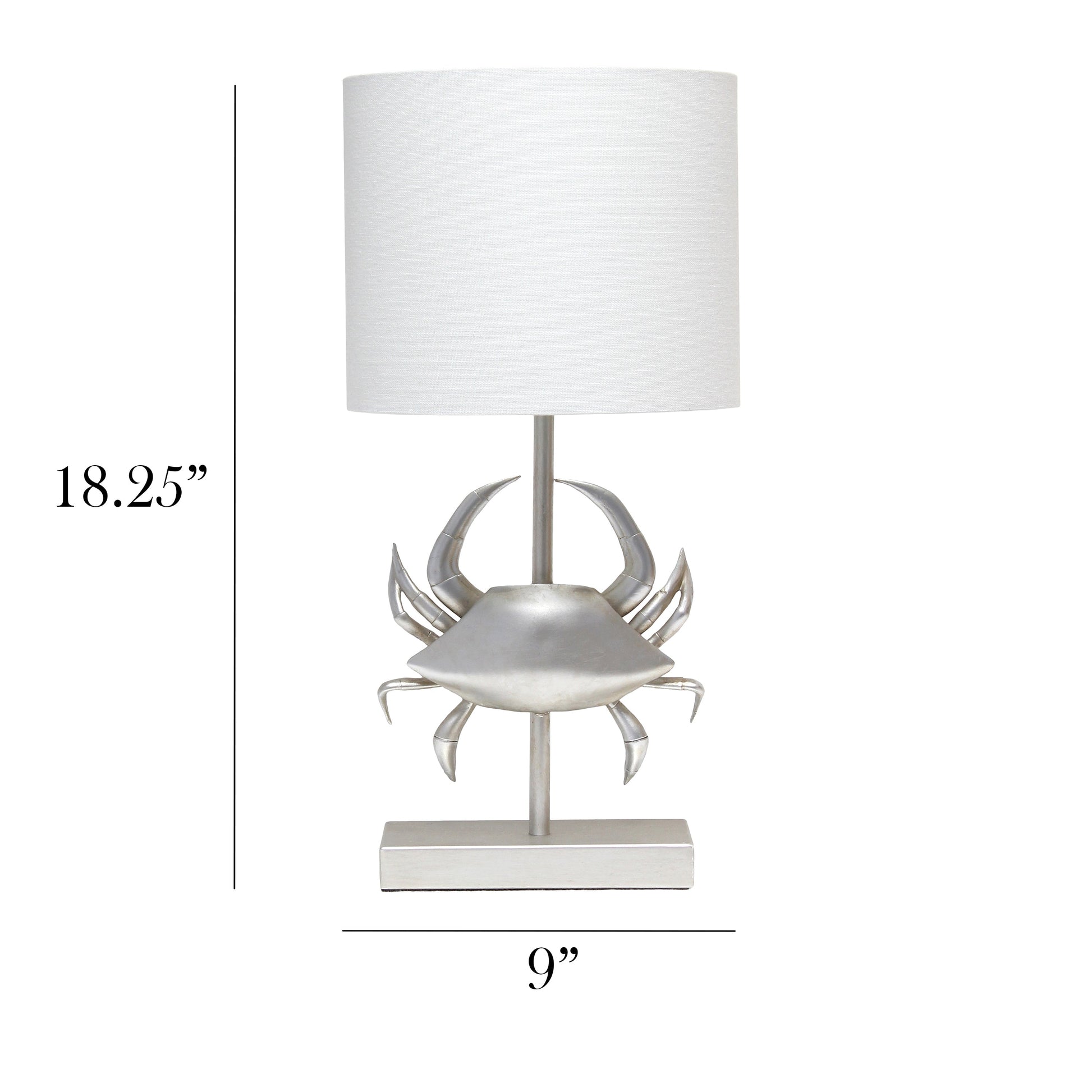 All The Rages Simple Designs Shoreside 18" Tall Coastal Brushed Nickel & Polyresin Pinching Crab Shaped Bedside Table Lamp With White Fabric Drum Shade