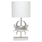 All The Rages Simple Designs Shoreside 18" Tall Coastal Brushed Nickel & Polyresin Pinching Crab Shaped Bedside Table Lamp With White Fabric Drum Shade