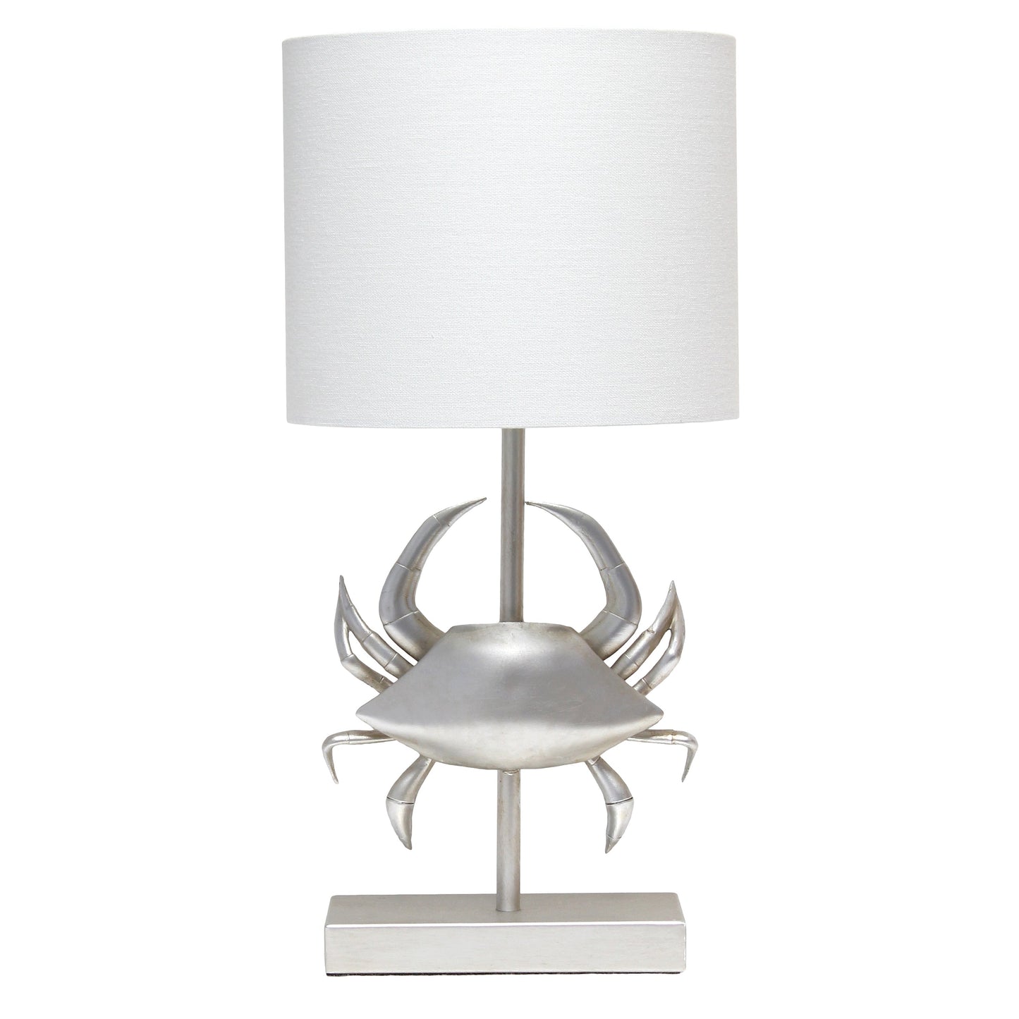 All The Rages Simple Designs Shoreside 18" Tall Coastal Brushed Nickel & Polyresin Pinching Crab Shaped Bedside Table Lamp With White Fabric Drum Shade