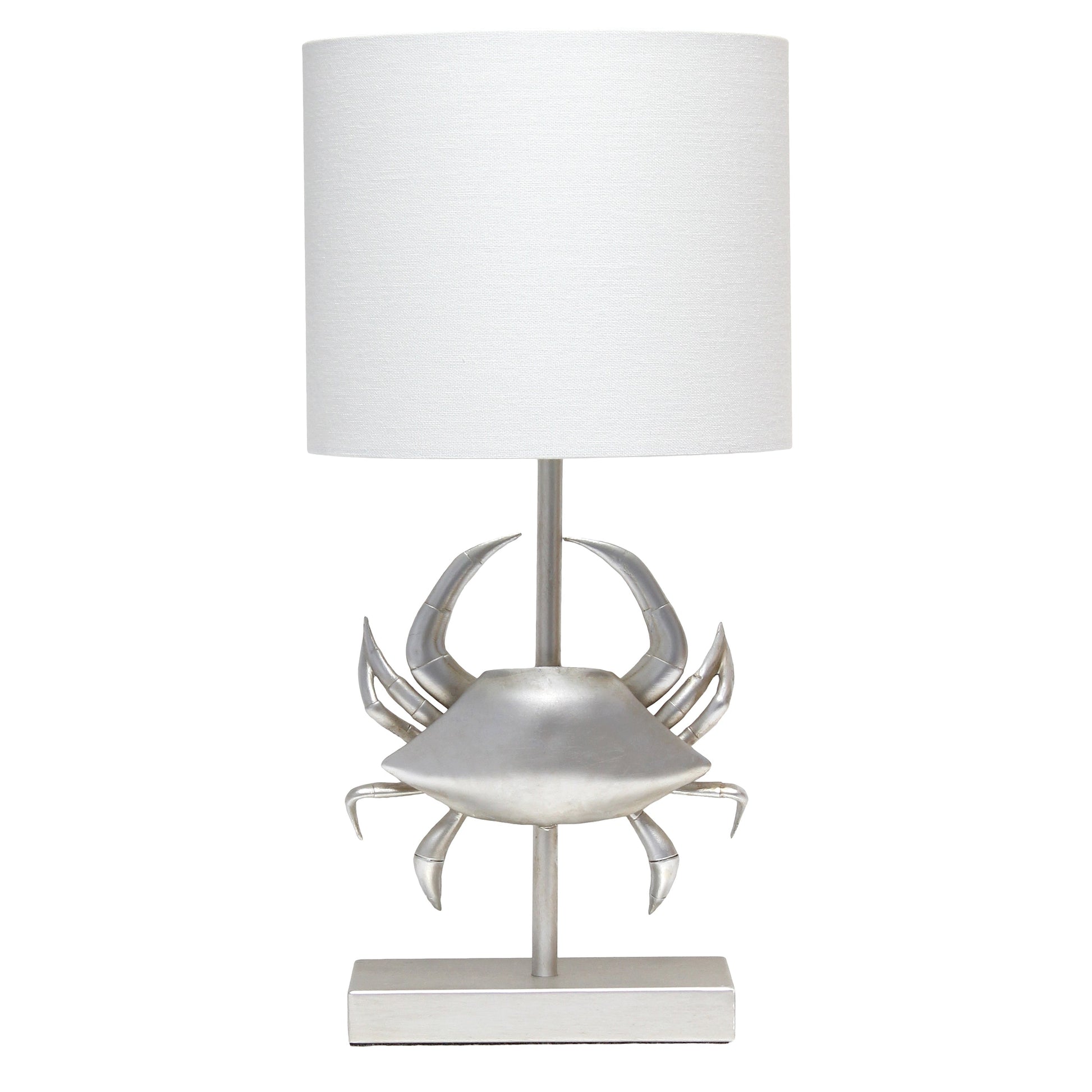 All The Rages Simple Designs Shoreside 18" Tall Coastal Brushed Nickel & Polyresin Pinching Crab Shaped Bedside Table Lamp With White Fabric Drum Shade