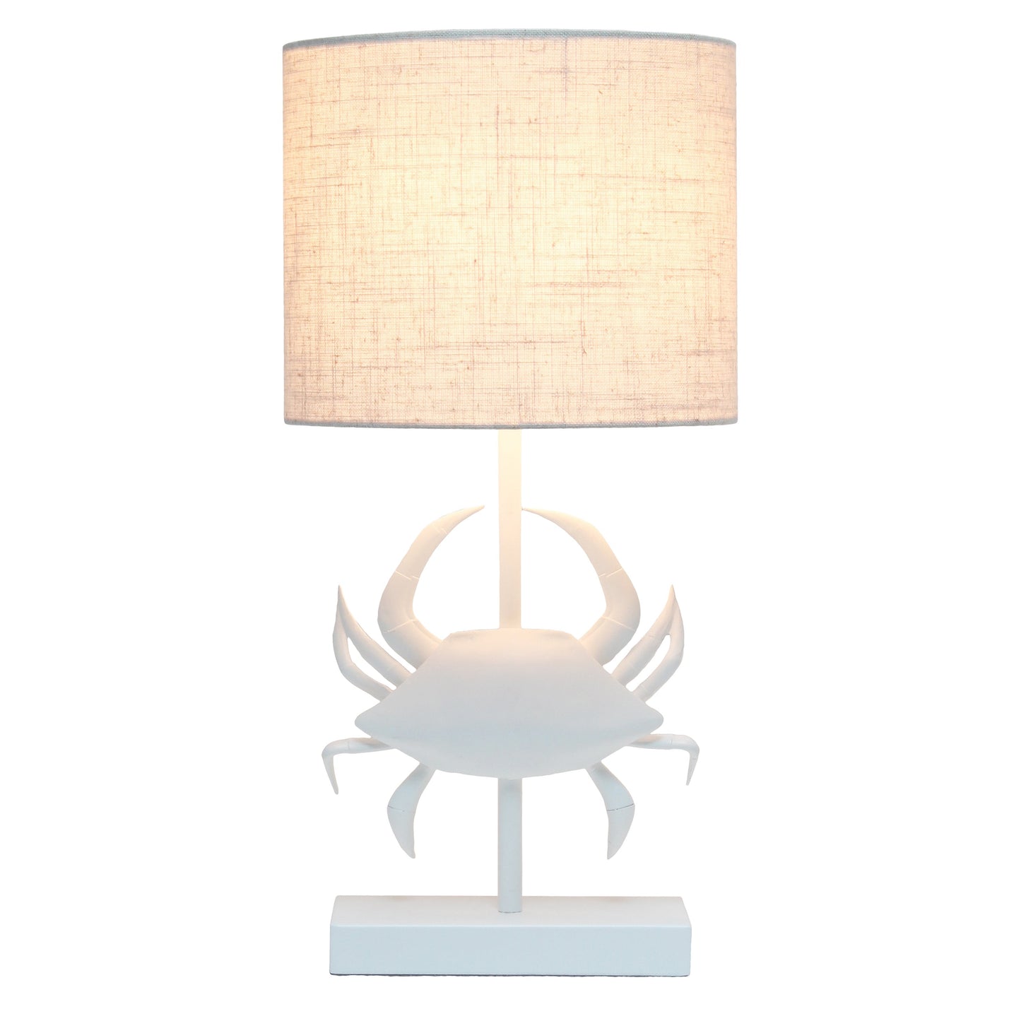 All The Rages Simple Designs Shoreside 18" Tall Coastal White & Polyresin Pinching Crab Shaped Bedside Table Lamp With Light Beige Fabric Drum Shade