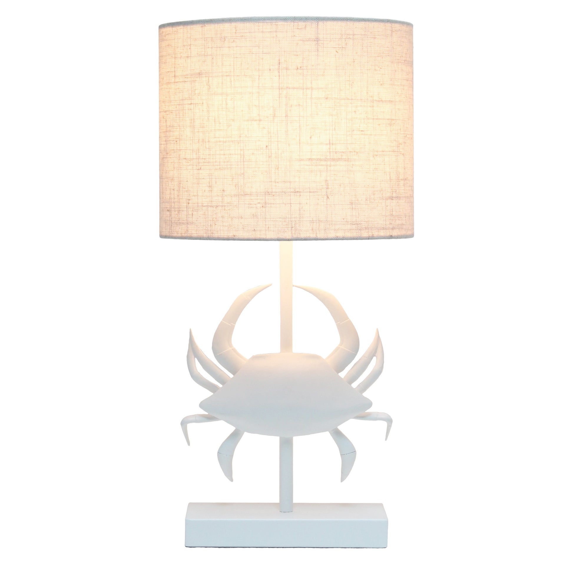 All The Rages Simple Designs Shoreside 18" Tall Coastal White & Polyresin Pinching Crab Shaped Bedside Table Lamp With Light Beige Fabric Drum Shade