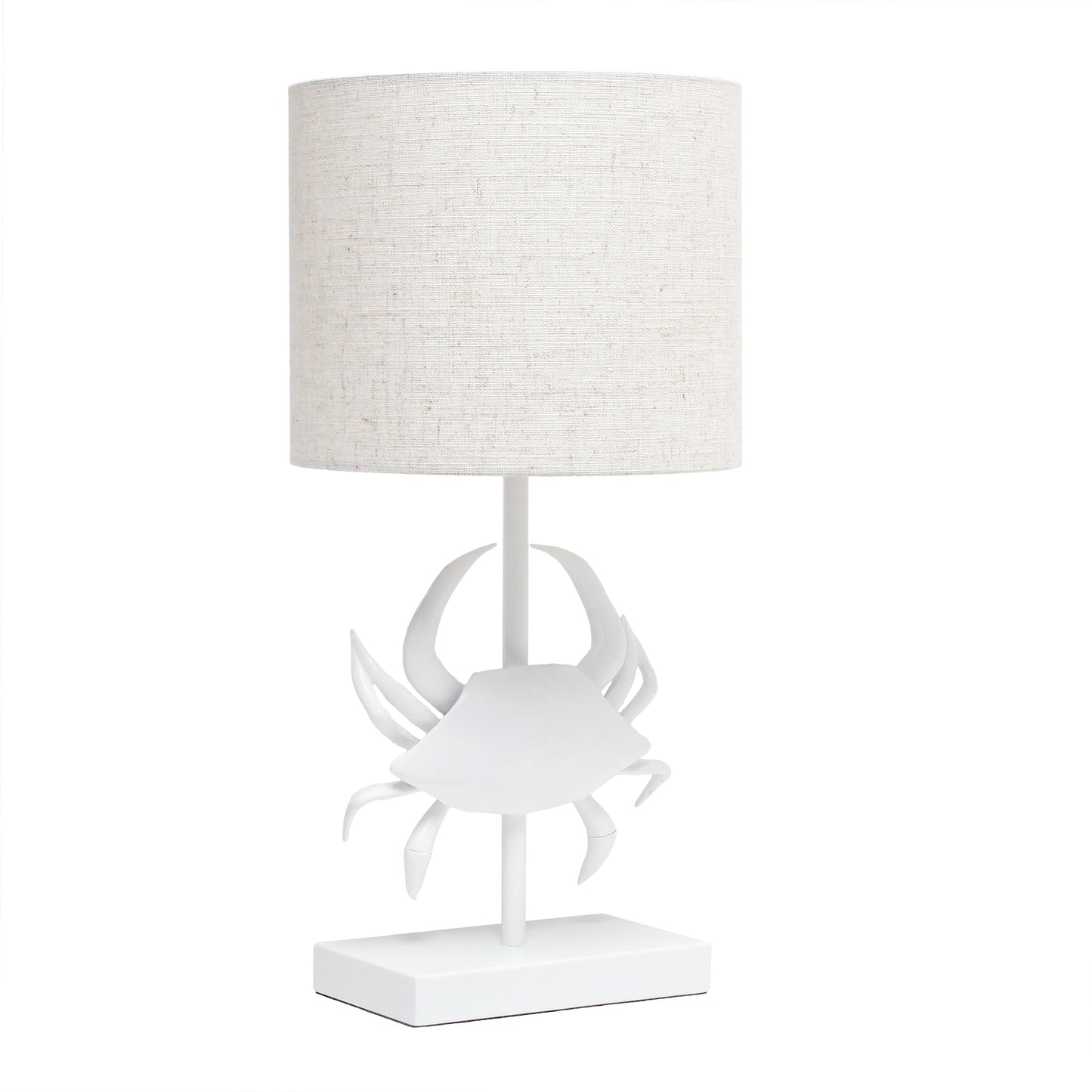 All The Rages Simple Designs Shoreside 18" Tall Coastal White & Polyresin Pinching Crab Shaped Bedside Table Lamp With Light Beige Fabric Drum Shade