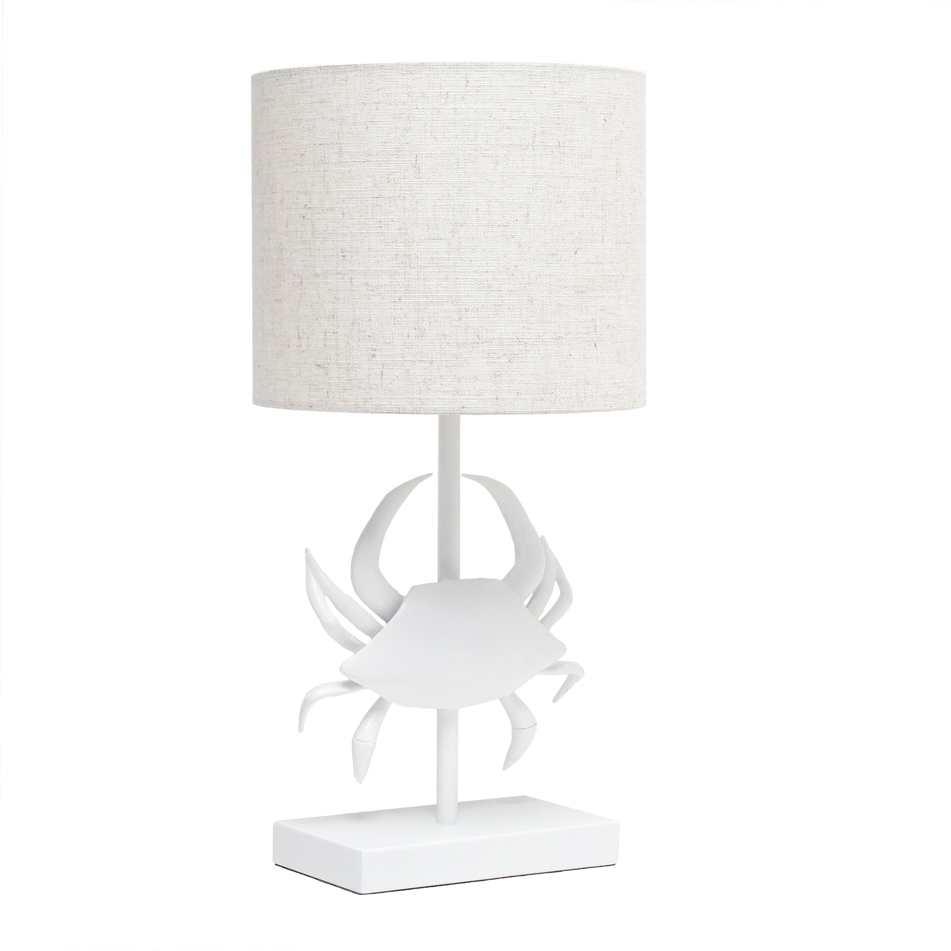 All The Rages Simple Designs Shoreside 18" Tall Coastal White & Polyresin Pinching Crab Shaped Bedside Table Lamp With Light Beige Fabric Drum Shade
