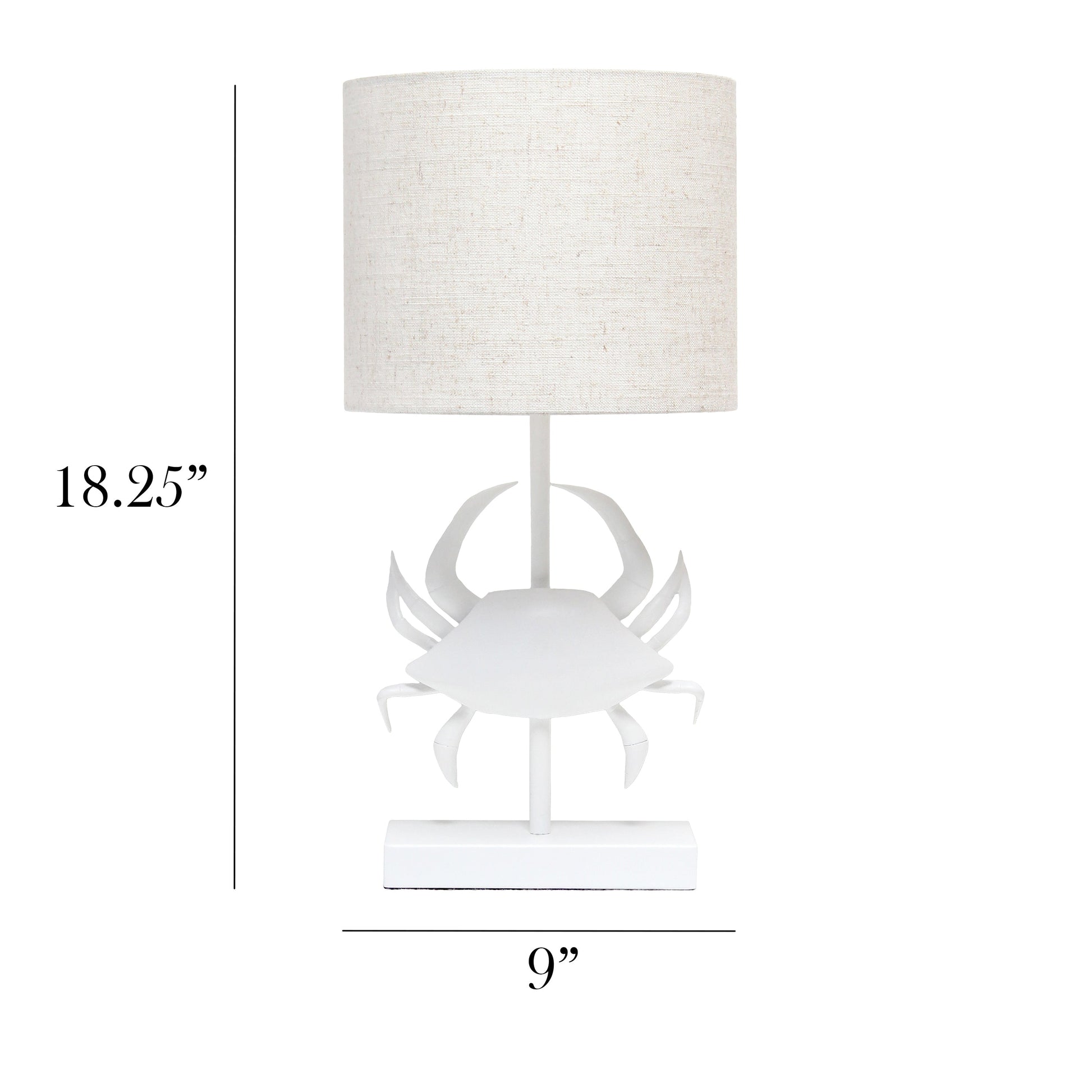 All The Rages Simple Designs Shoreside 18" Tall Coastal White & Polyresin Pinching Crab Shaped Bedside Table Lamp With Light Beige Fabric Drum Shade