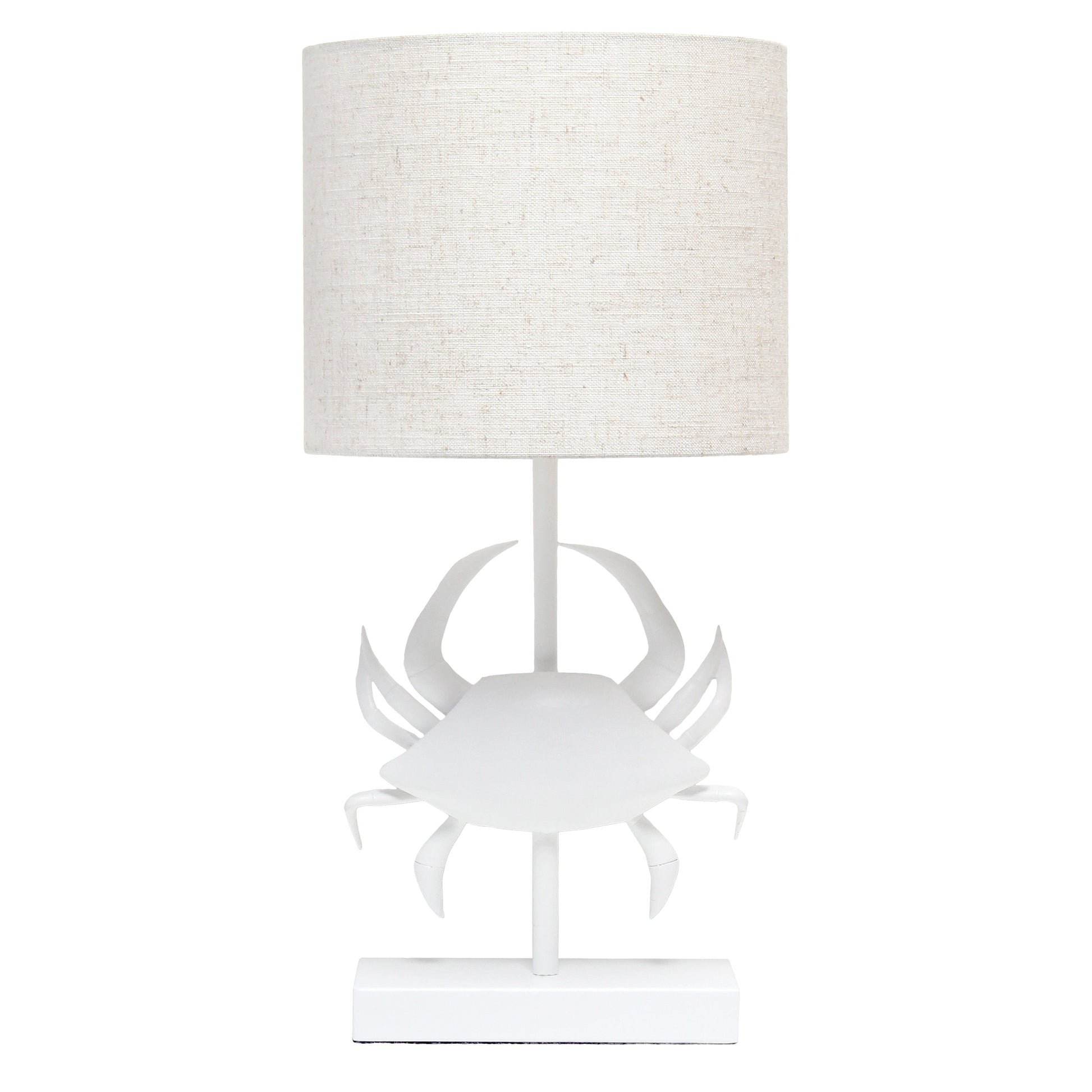 All The Rages Simple Designs Shoreside 18" Tall Coastal White & Polyresin Pinching Crab Shaped Bedside Table Lamp With Light Beige Fabric Drum Shade