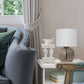 All The Rages Simple Designs Smoke Glass Table Lamp With Gray Fabric Shade