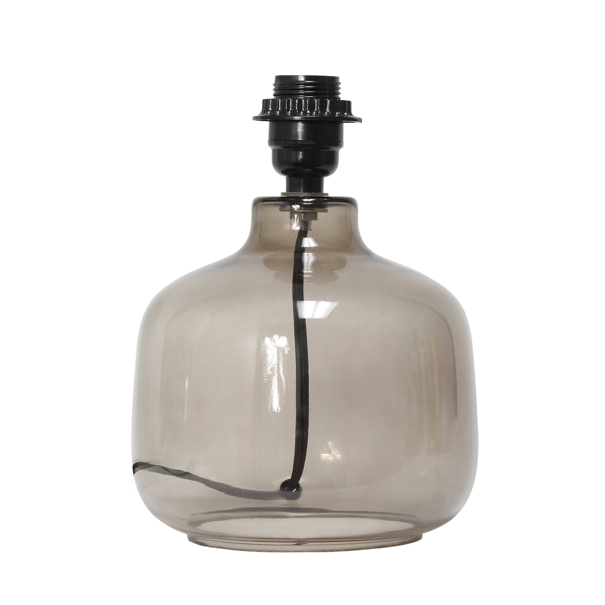 All The Rages Simple Designs Smoke Glass Table Lamp With Gray Fabric Shade