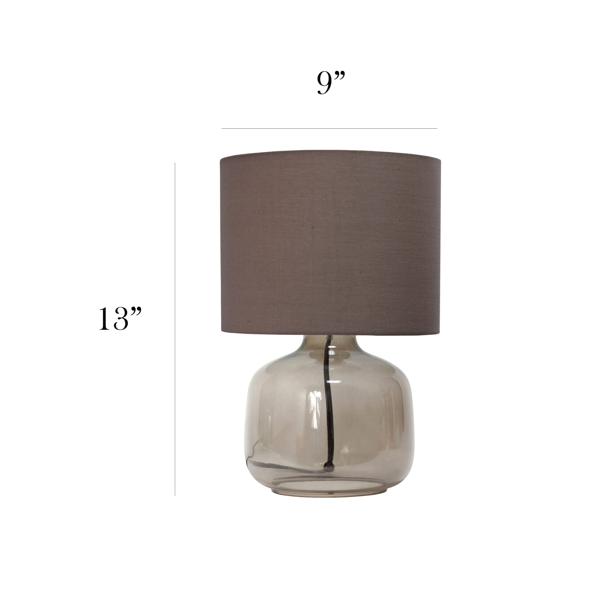 All The Rages Simple Designs Smoke Gray Glass Table Lamp With Gray Fabric Shade