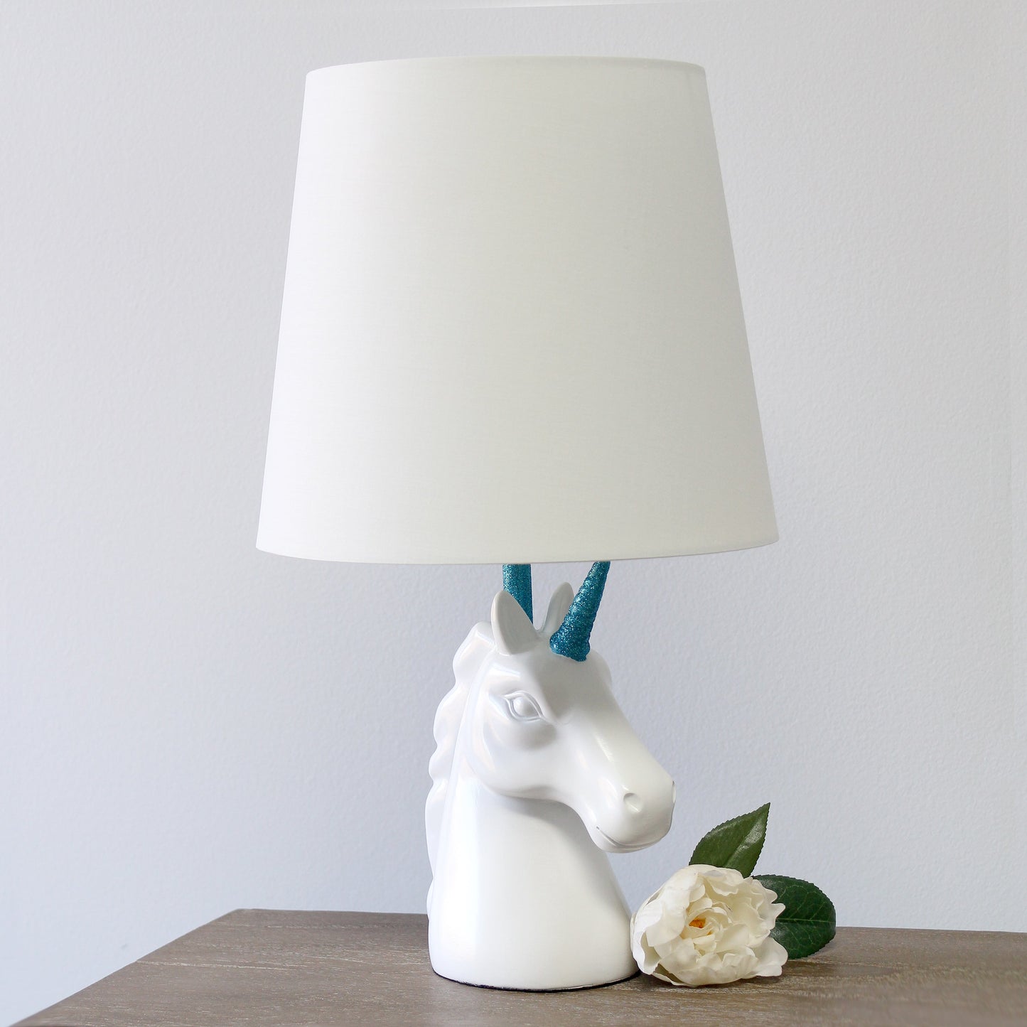 All The Rages Simple Designs Sparkling Blue & White Unicorn Table Lamp