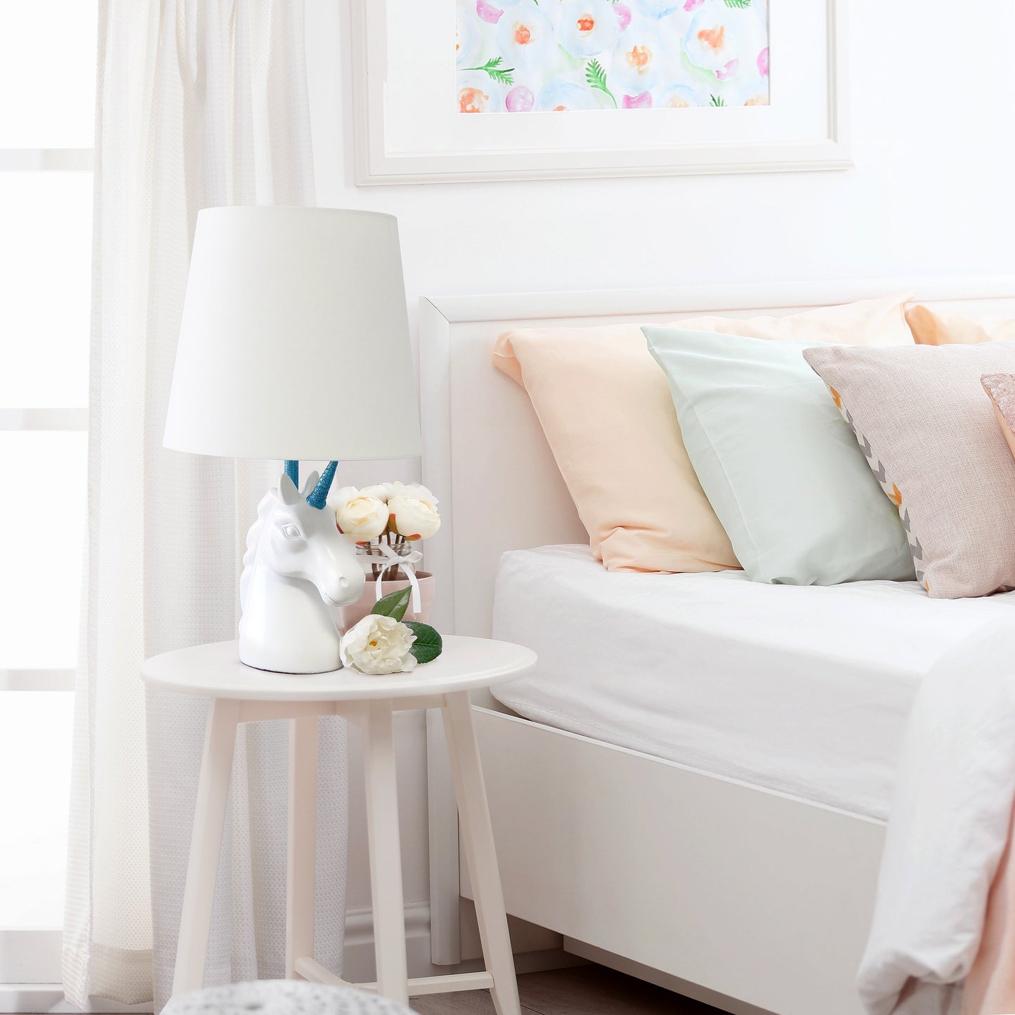All The Rages Simple Designs Sparkling Blue & White Unicorn Table Lamp