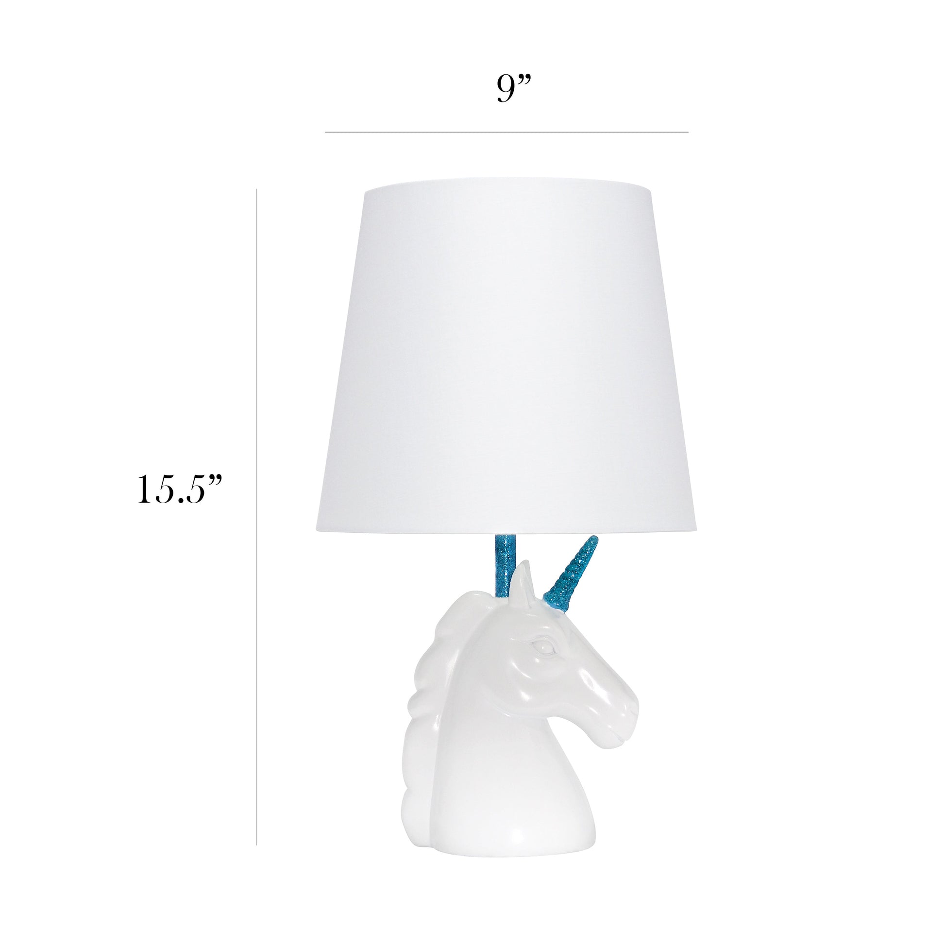 All The Rages Simple Designs Sparkling Blue & White Unicorn Table Lamp