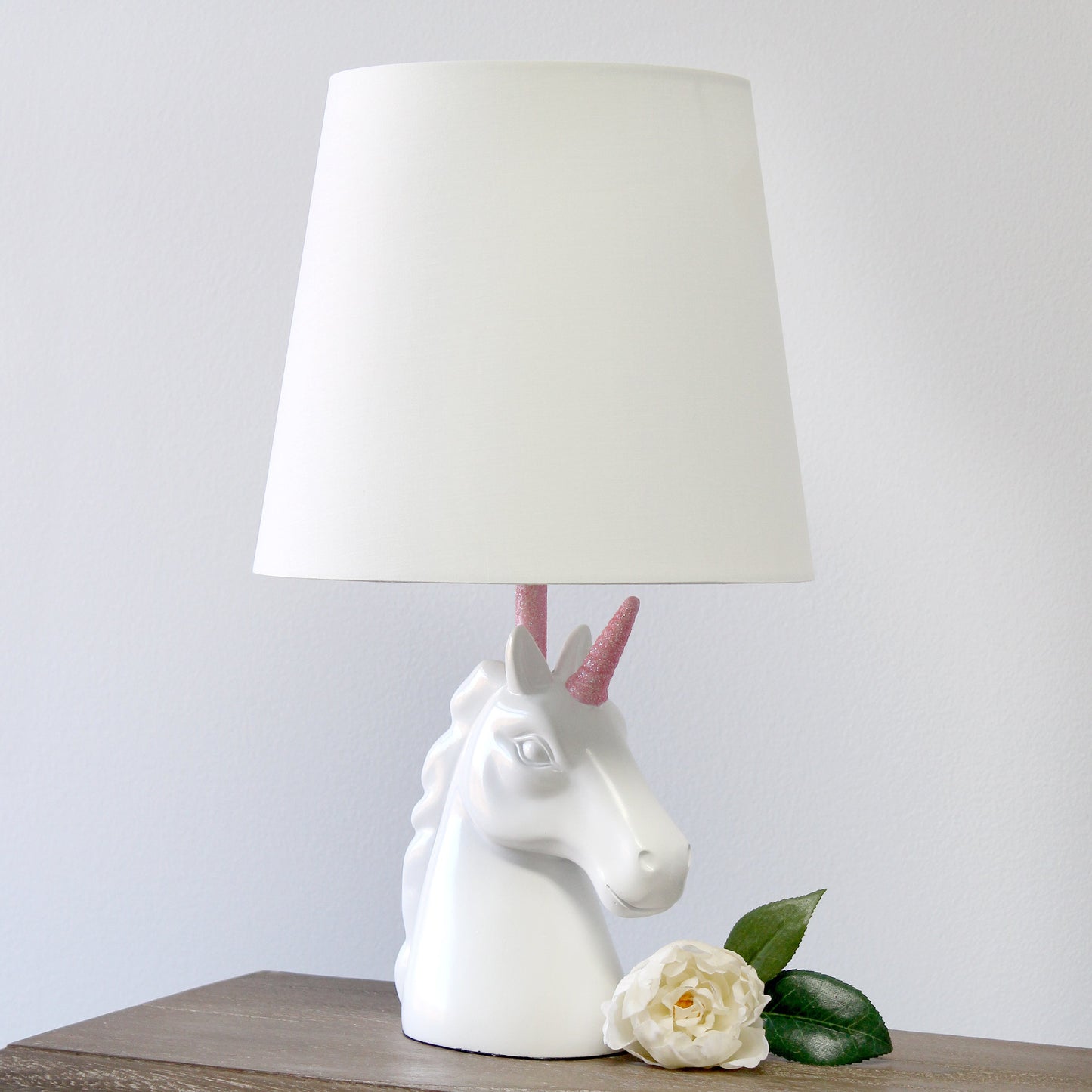 All The Rages Simple Designs Sparkling Pink & White Unicorn Table Lamp