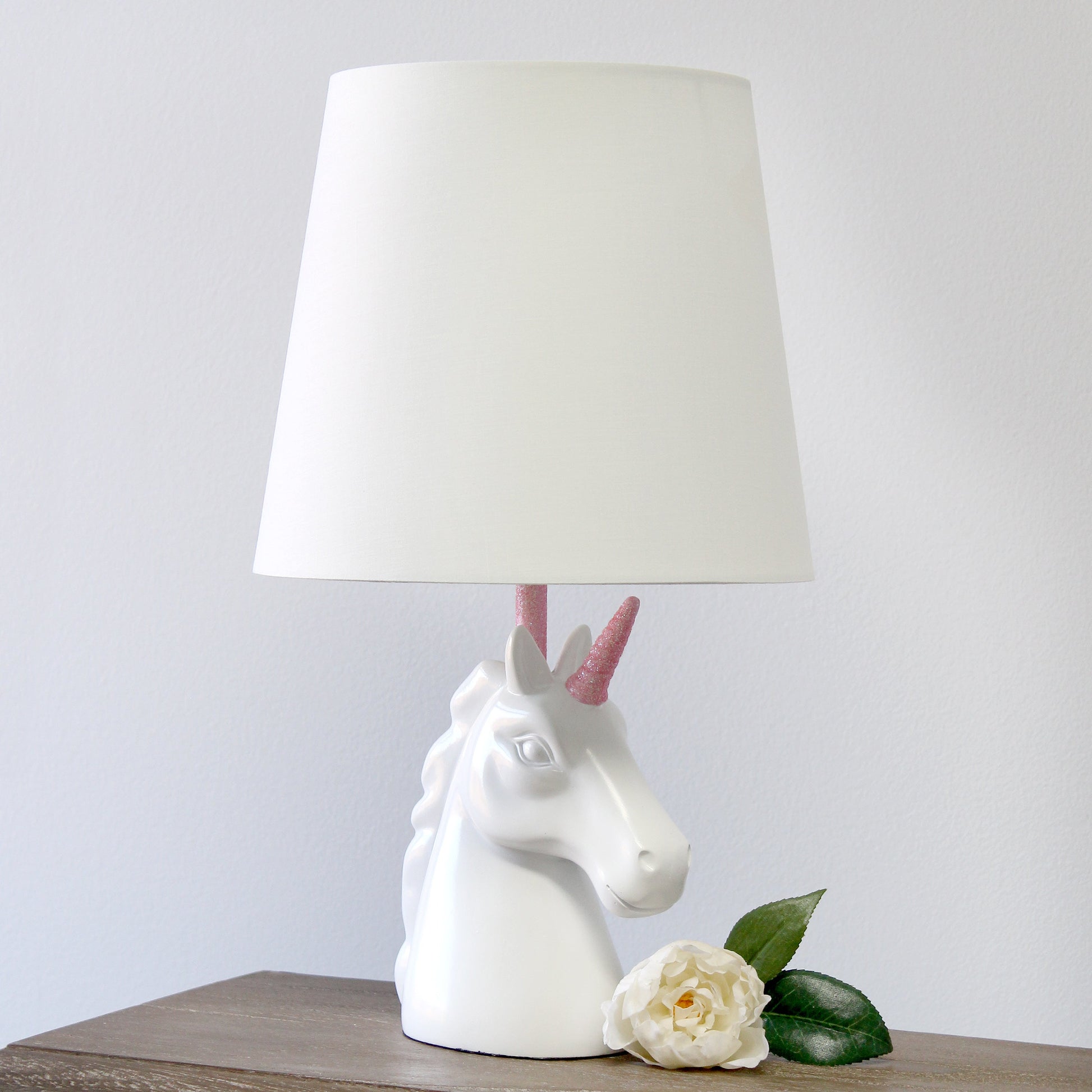 All The Rages Simple Designs Sparkling Pink & White Unicorn Table Lamp