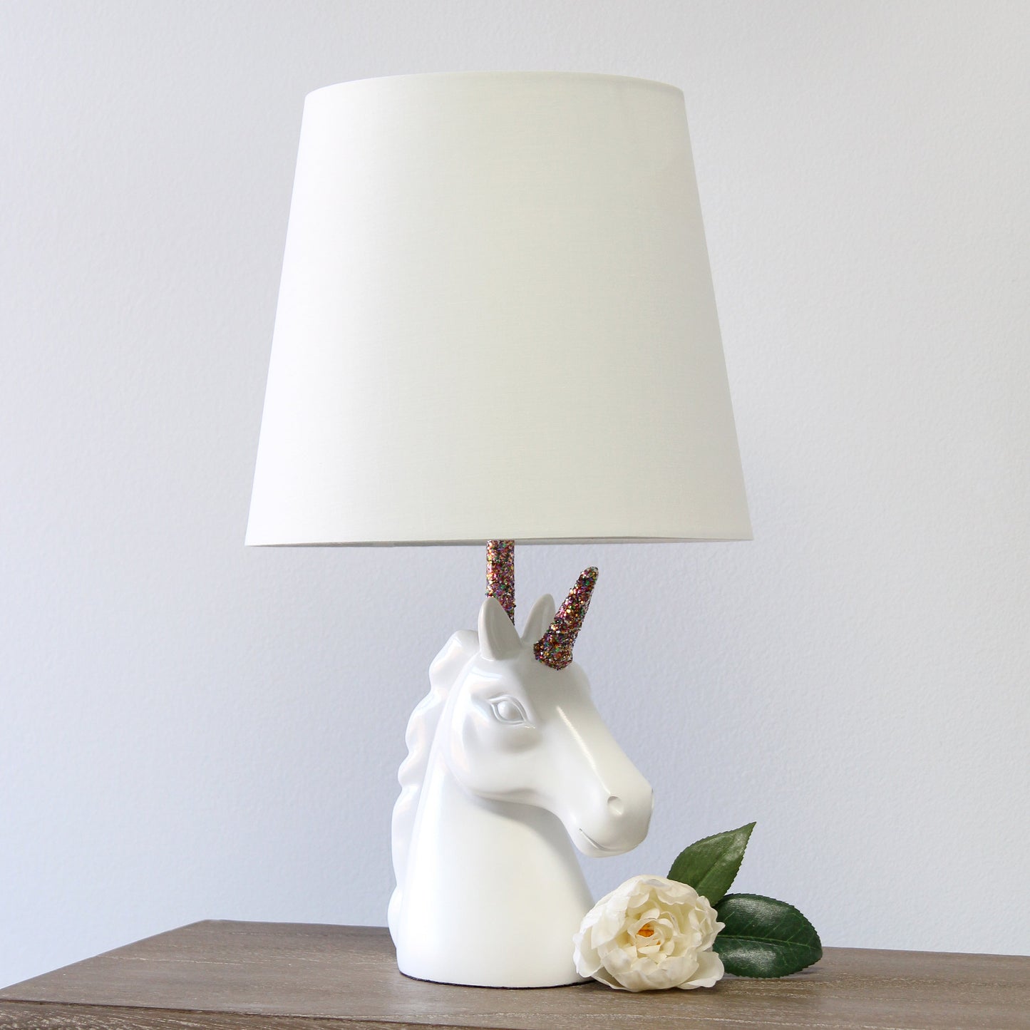 All The Rages Simple Designs Sparkling Rainbow & White Unicorn Table Lamp