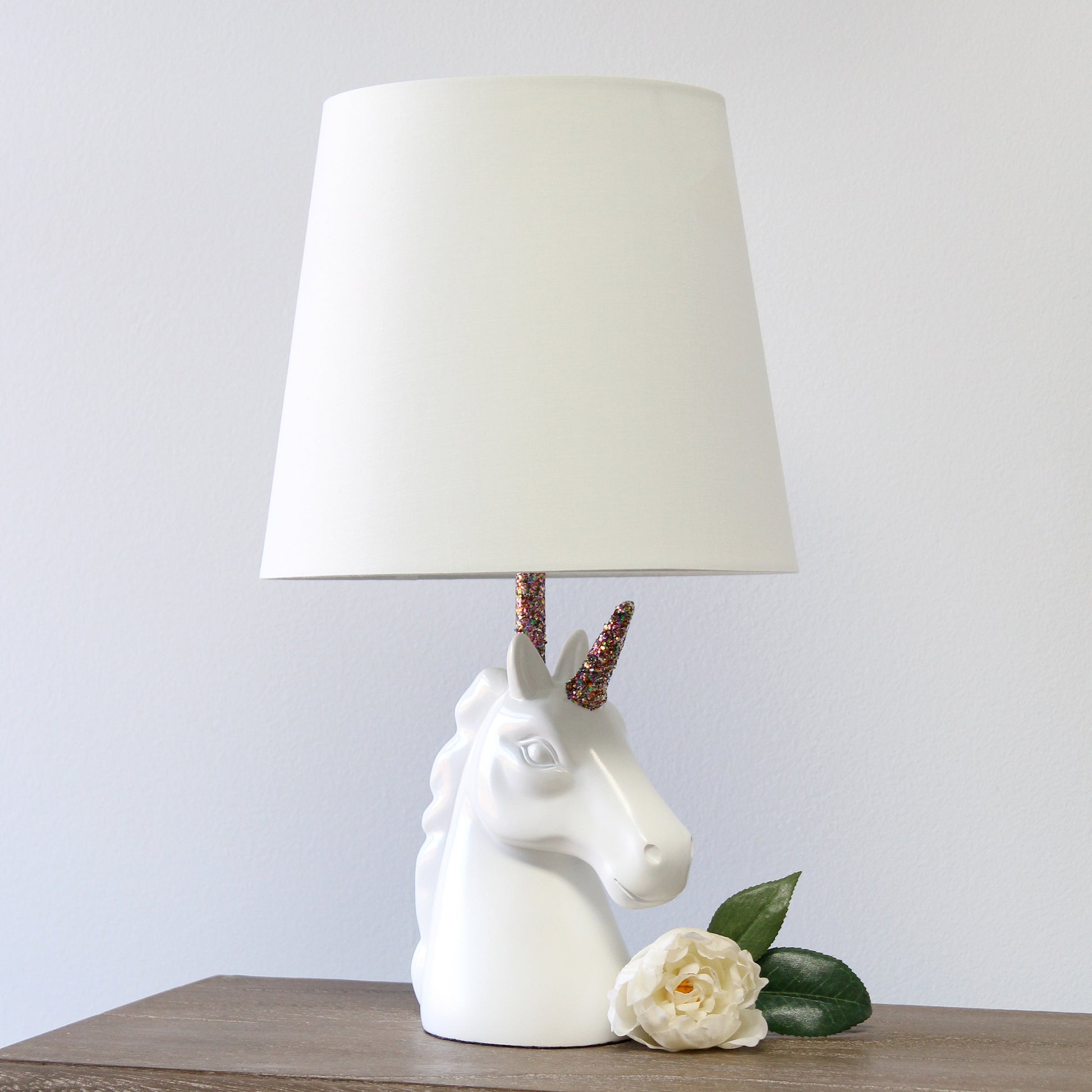 All The Rages Simple Designs Sparkling Rainbow & White Unicorn Table Lamp