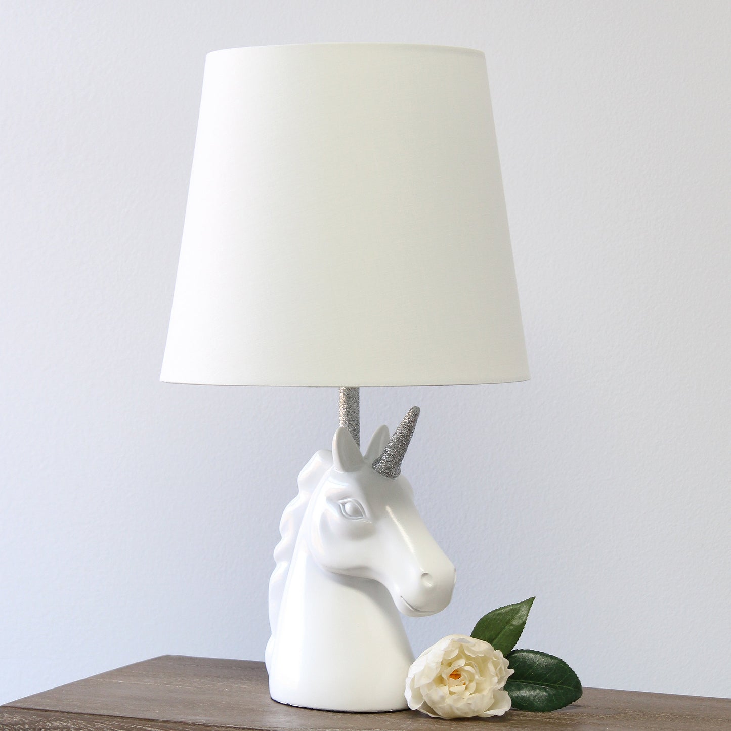 All The Rages Simple Designs Sparkling Silver & White Unicorn Table Lamp