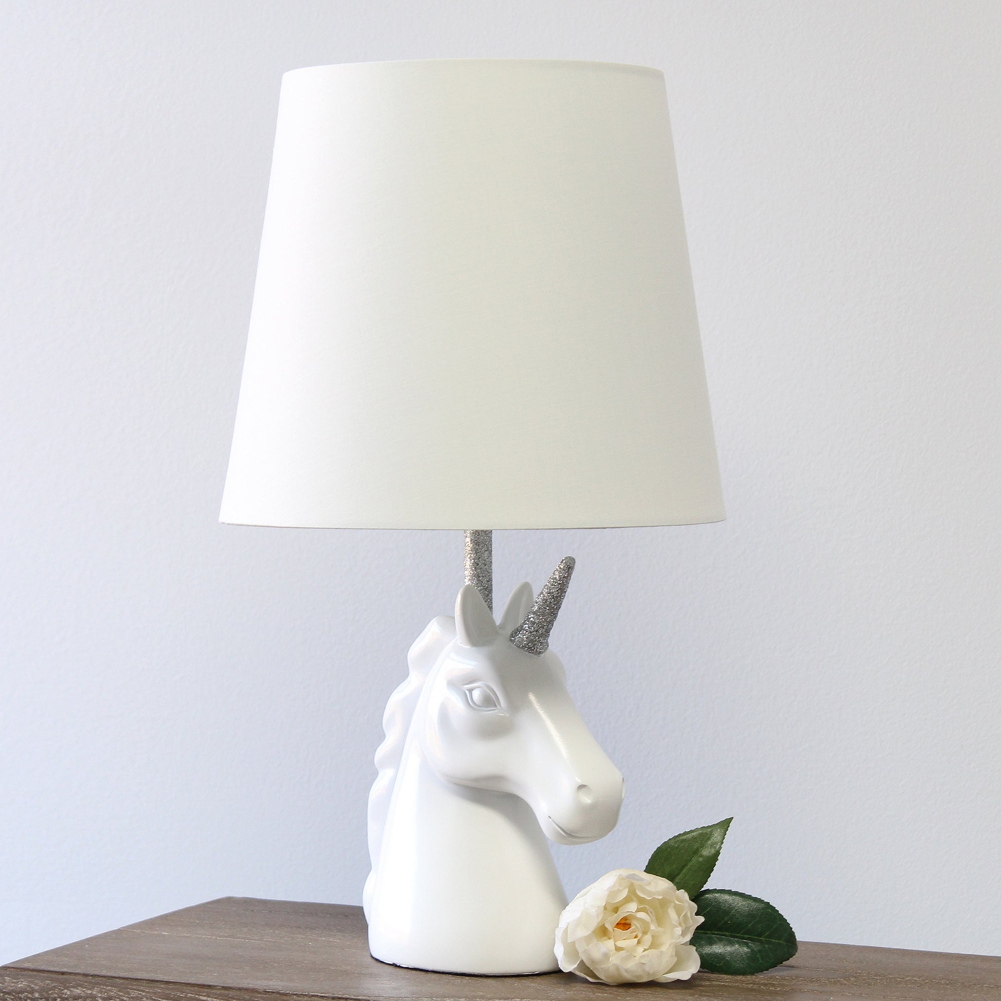 All The Rages Simple Designs Sparkling Silver & White Unicorn Table Lamp