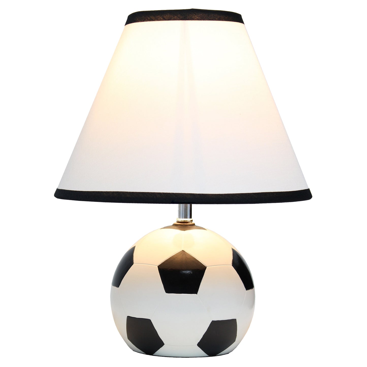 All The Rages Simple Designs SportsLite Black & White 12" Soccer Ball Ceramic Table Lamp With White Empire Fabric Shade