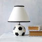 All The Rages Simple Designs SportsLite Black & White 12" Soccer Ball Ceramic Table Lamp With White Empire Fabric Shade