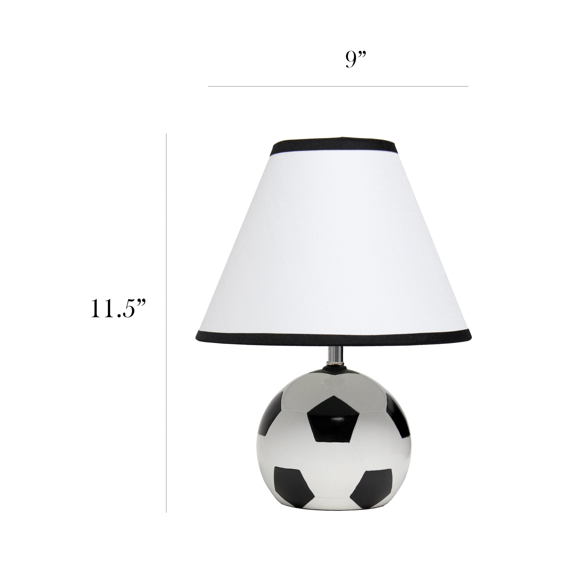 All The Rages Simple Designs SportsLite Black & White 12" Soccer Ball Ceramic Table Lamp With White Empire Fabric Shade