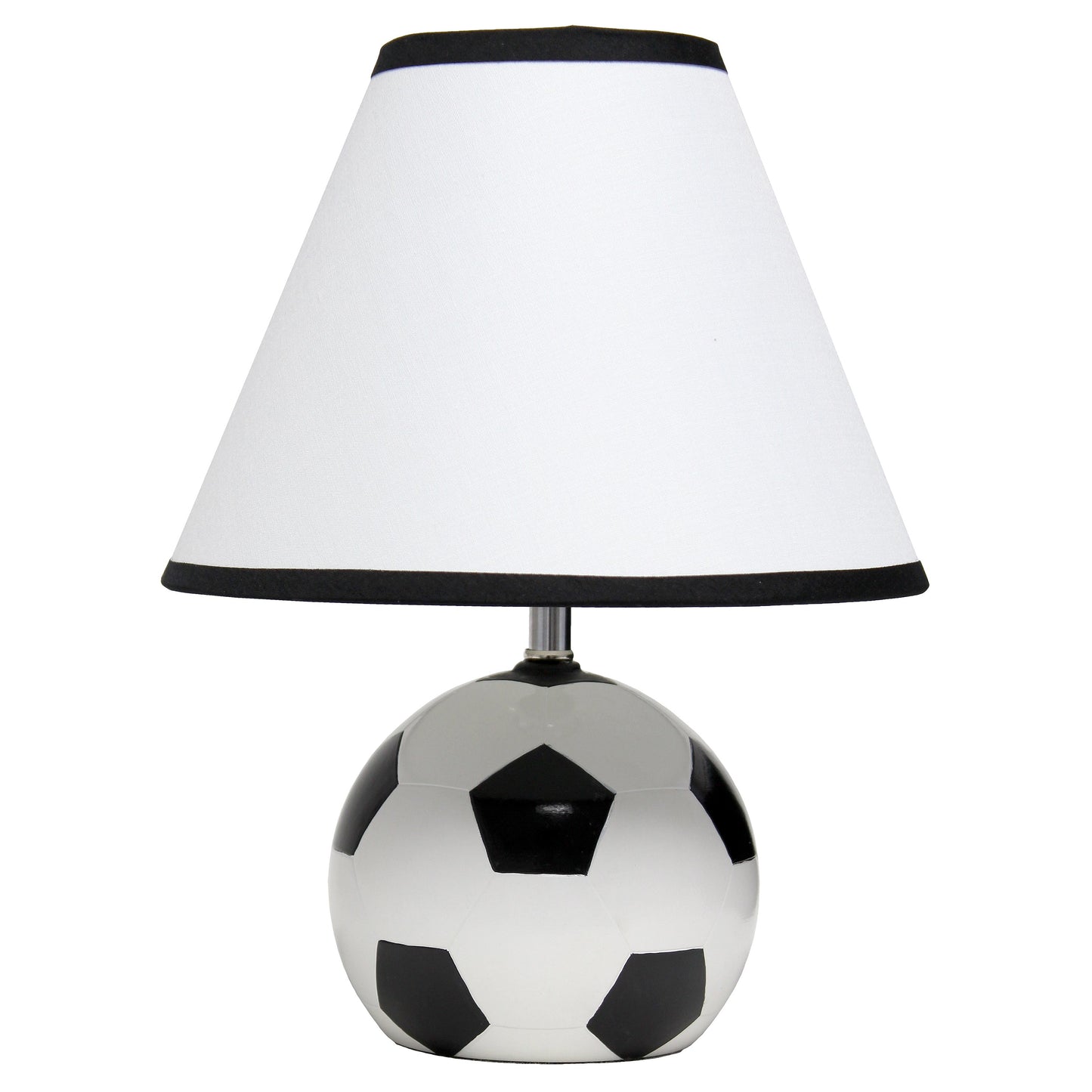 All The Rages Simple Designs SportsLite Black & White 12" Soccer Ball Ceramic Table Lamp With White Empire Fabric Shade