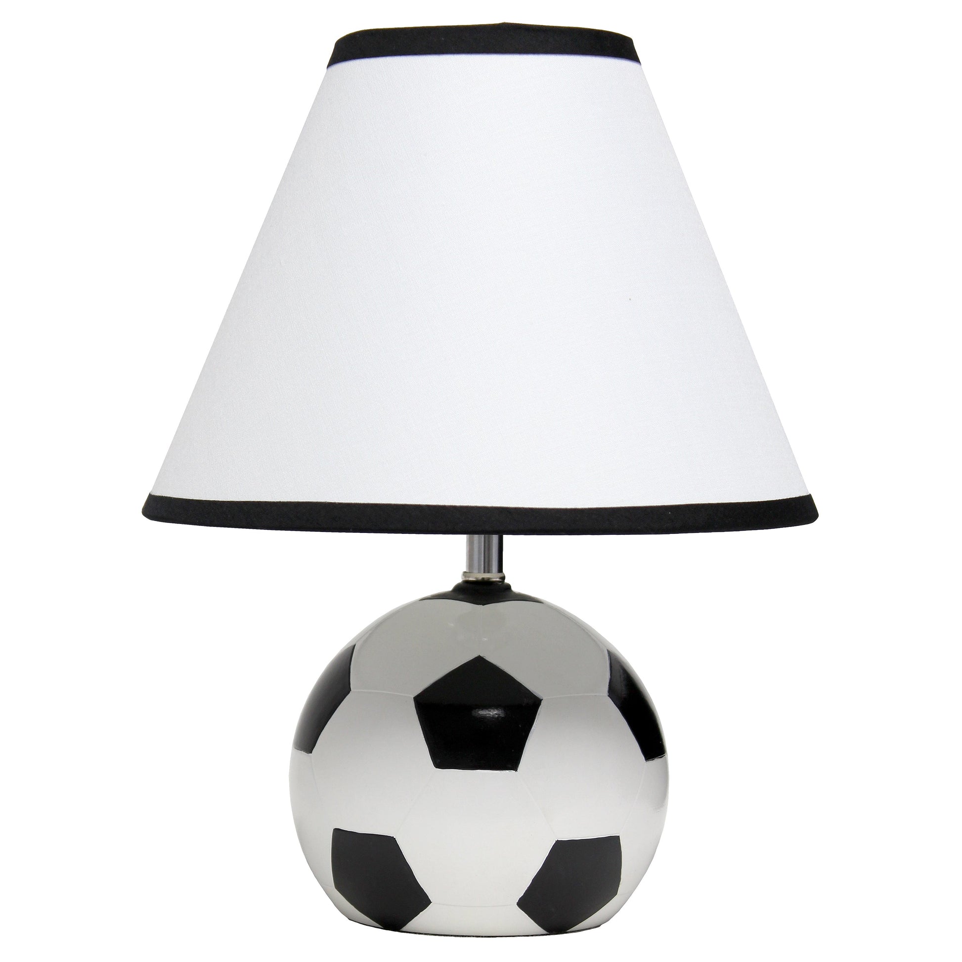 All The Rages Simple Designs SportsLite Black & White 12" Soccer Ball Ceramic Table Lamp With White Empire Fabric Shade