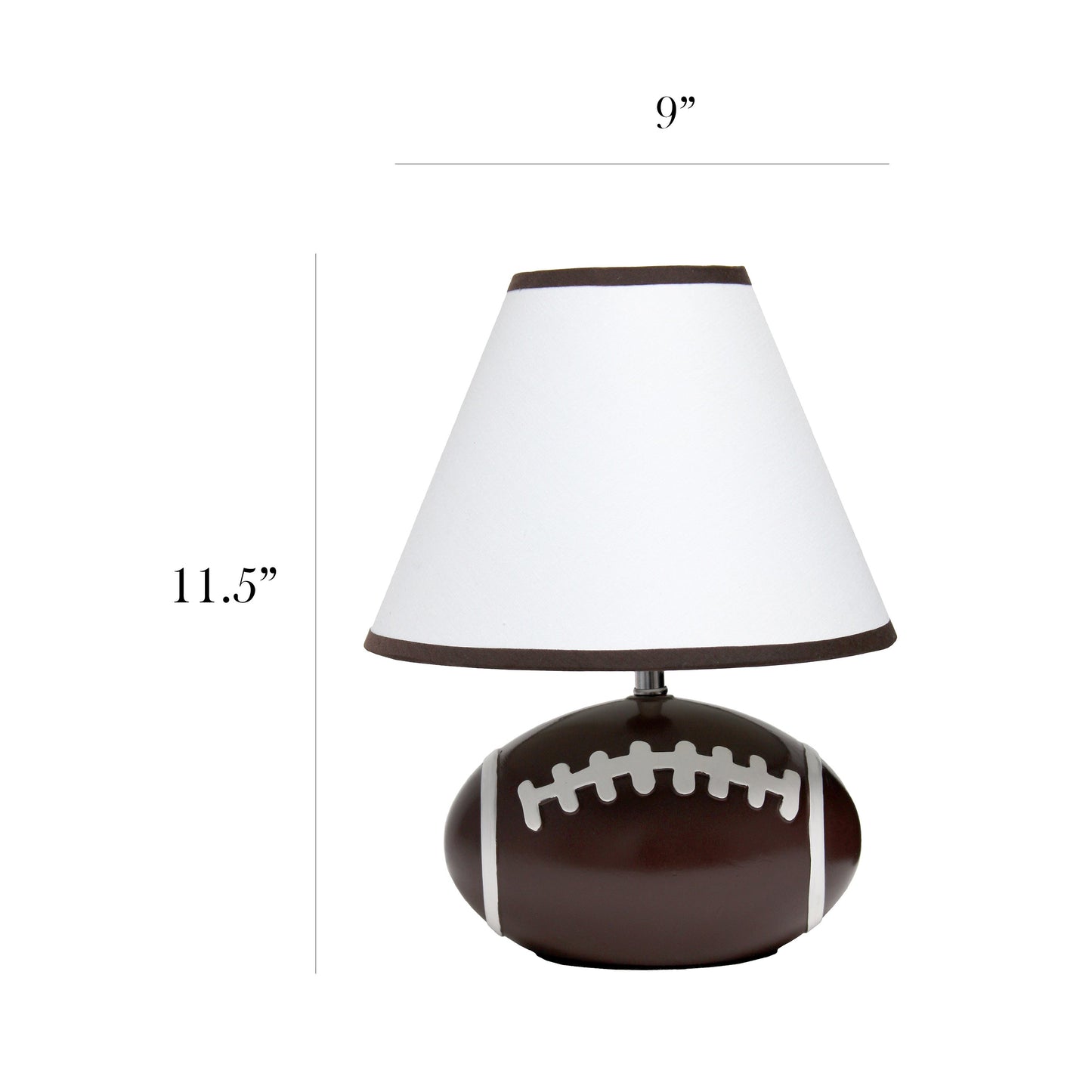 All The Rages Simple Designs SportsLite Brown 12" Football Ceramic Table Lamp With White Empire Fabric Shade