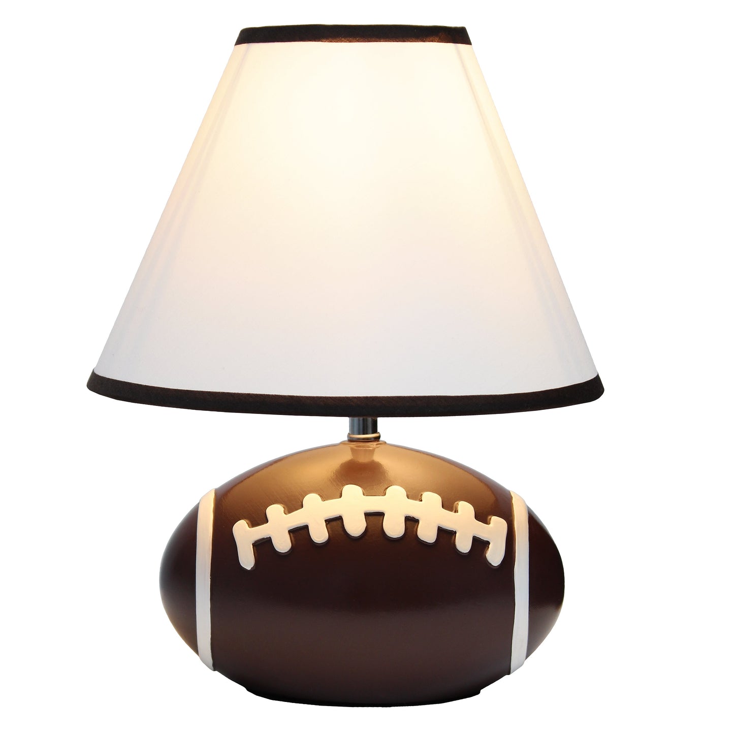 All The Rages Simple Designs SportsLite Brown 12" Football Ceramic Table Lamp With White Empire Fabric Shade
