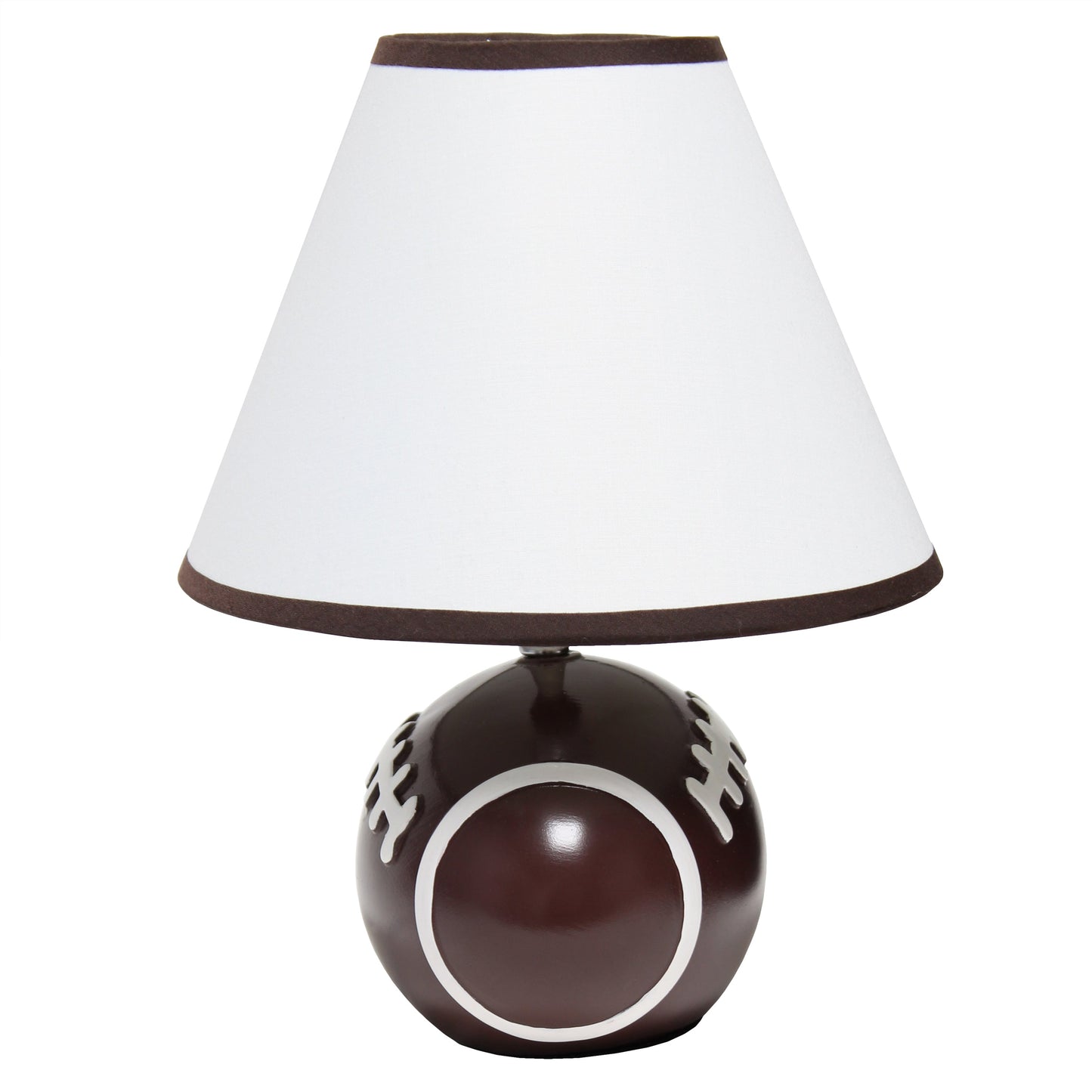 All The Rages Simple Designs SportsLite Brown 12" Football Ceramic Table Lamp With White Empire Fabric Shade