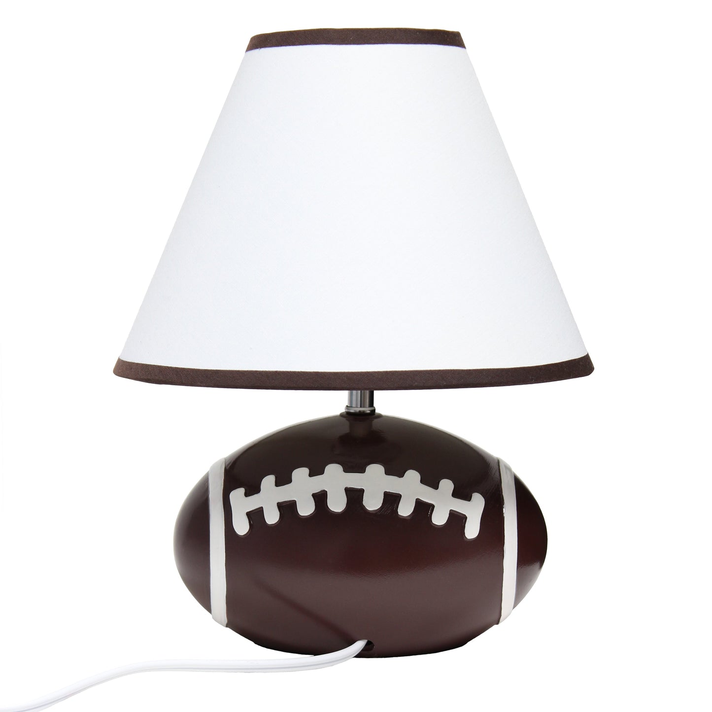 All The Rages Simple Designs SportsLite Brown 12" Football Ceramic Table Lamp With White Empire Fabric Shade