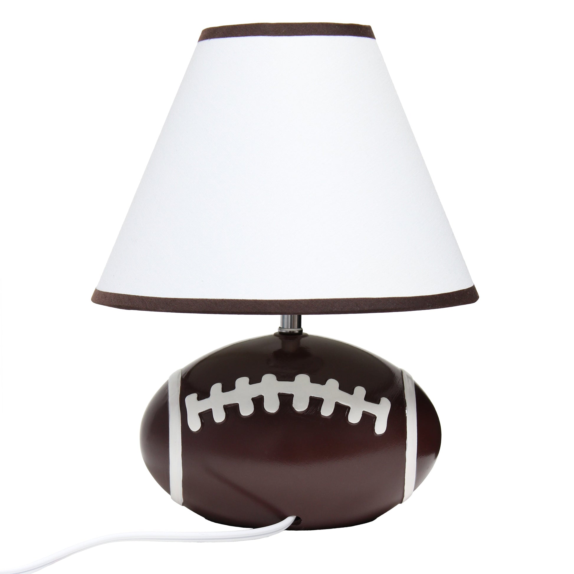 All The Rages Simple Designs SportsLite Brown 12" Football Ceramic Table Lamp With White Empire Fabric Shade