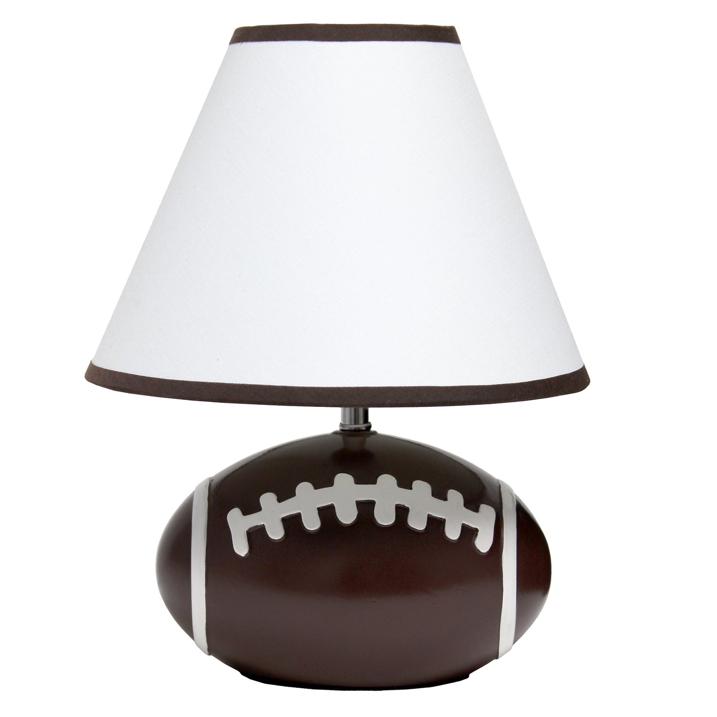 All The Rages Simple Designs SportsLite Brown 12" Football Ceramic Table Lamp With White Empire Fabric Shade