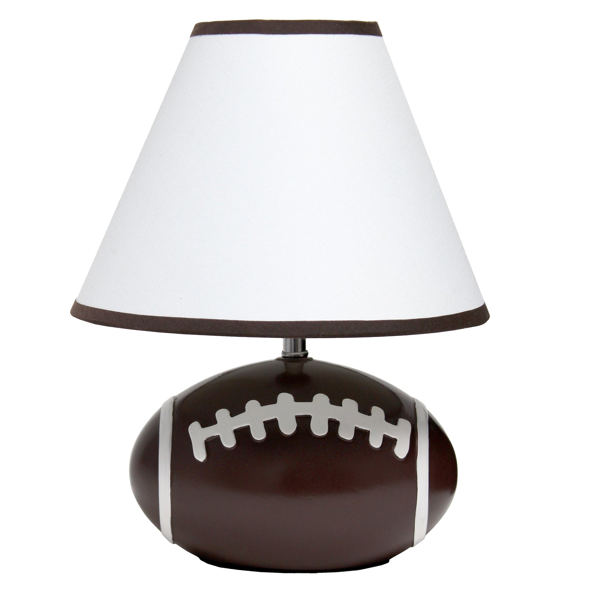 All The Rages Simple Designs SportsLite Brown 12" Football Ceramic Table Lamp With White Empire Fabric Shade