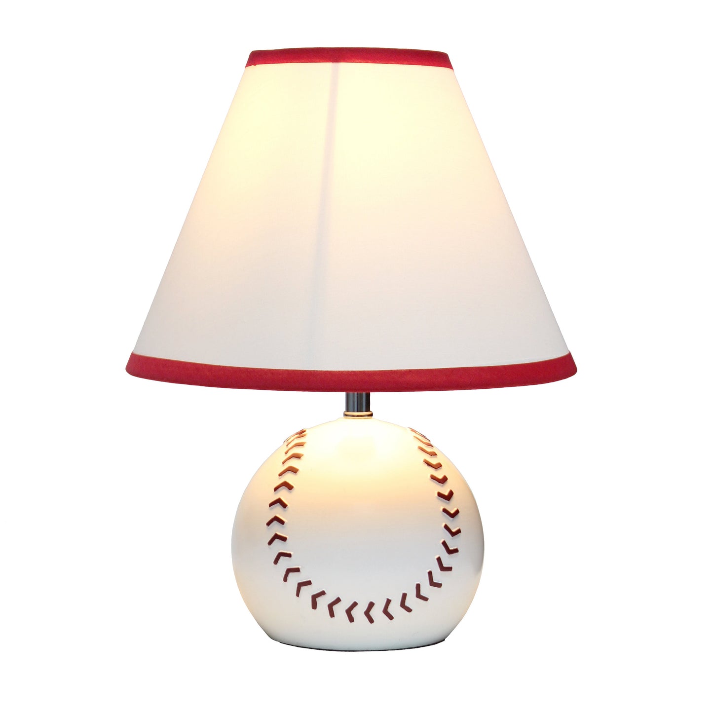 All The Rages Simple Designs SportsLite White 12" Baseball Ceramic Table Lamp With White Empire Fabric Shade