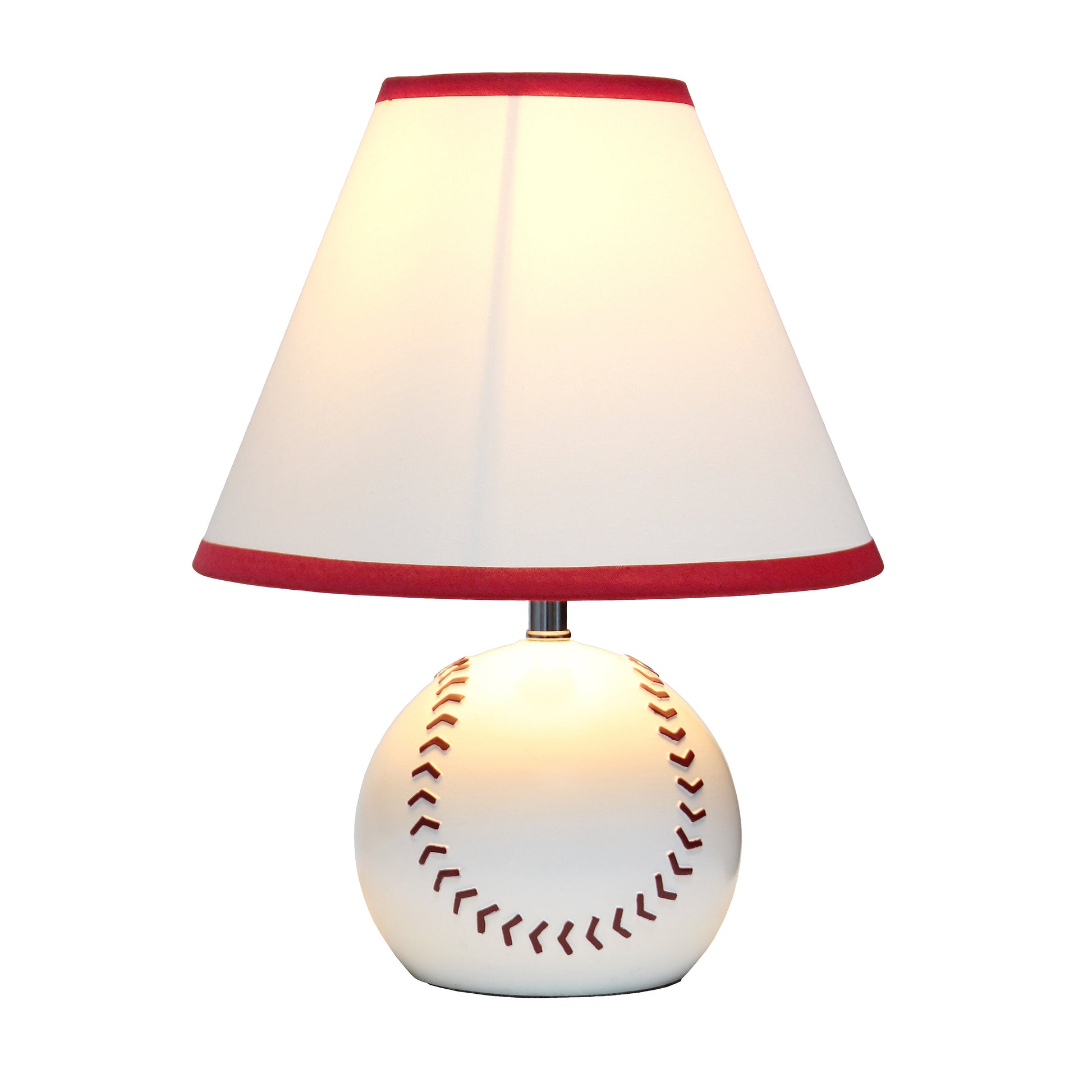 All The Rages Simple Designs SportsLite White 12" Baseball Ceramic Table Lamp With White Empire Fabric Shade