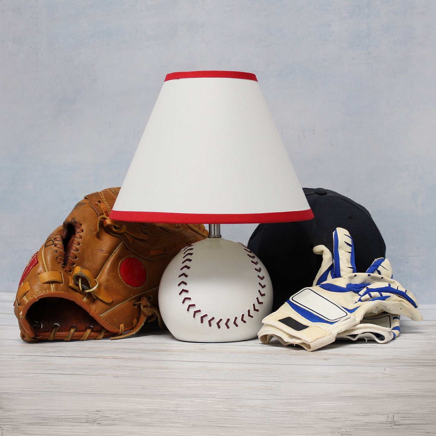 All The Rages Simple Designs SportsLite White 12" Baseball Ceramic Table Lamp With White Empire Fabric Shade
