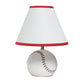 All The Rages Simple Designs SportsLite White 12" Baseball Ceramic Table Lamp With White Empire Fabric Shade