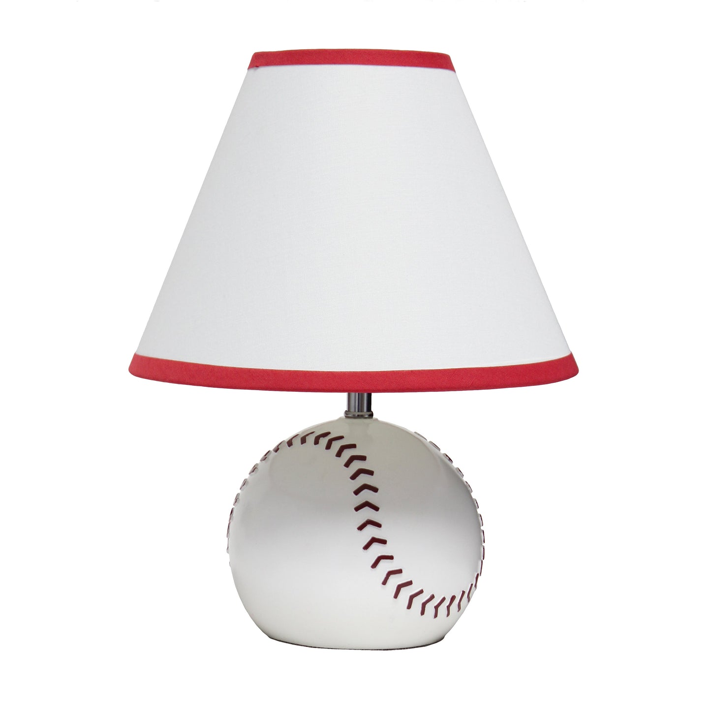 All The Rages Simple Designs SportsLite White 12" Baseball Ceramic Table Lamp With White Empire Fabric Shade